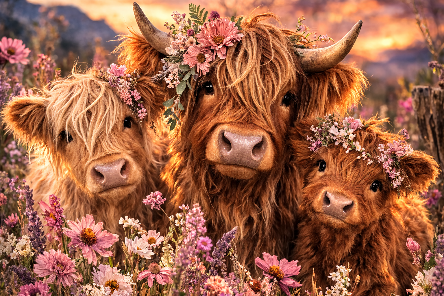 Floral Highland Cows