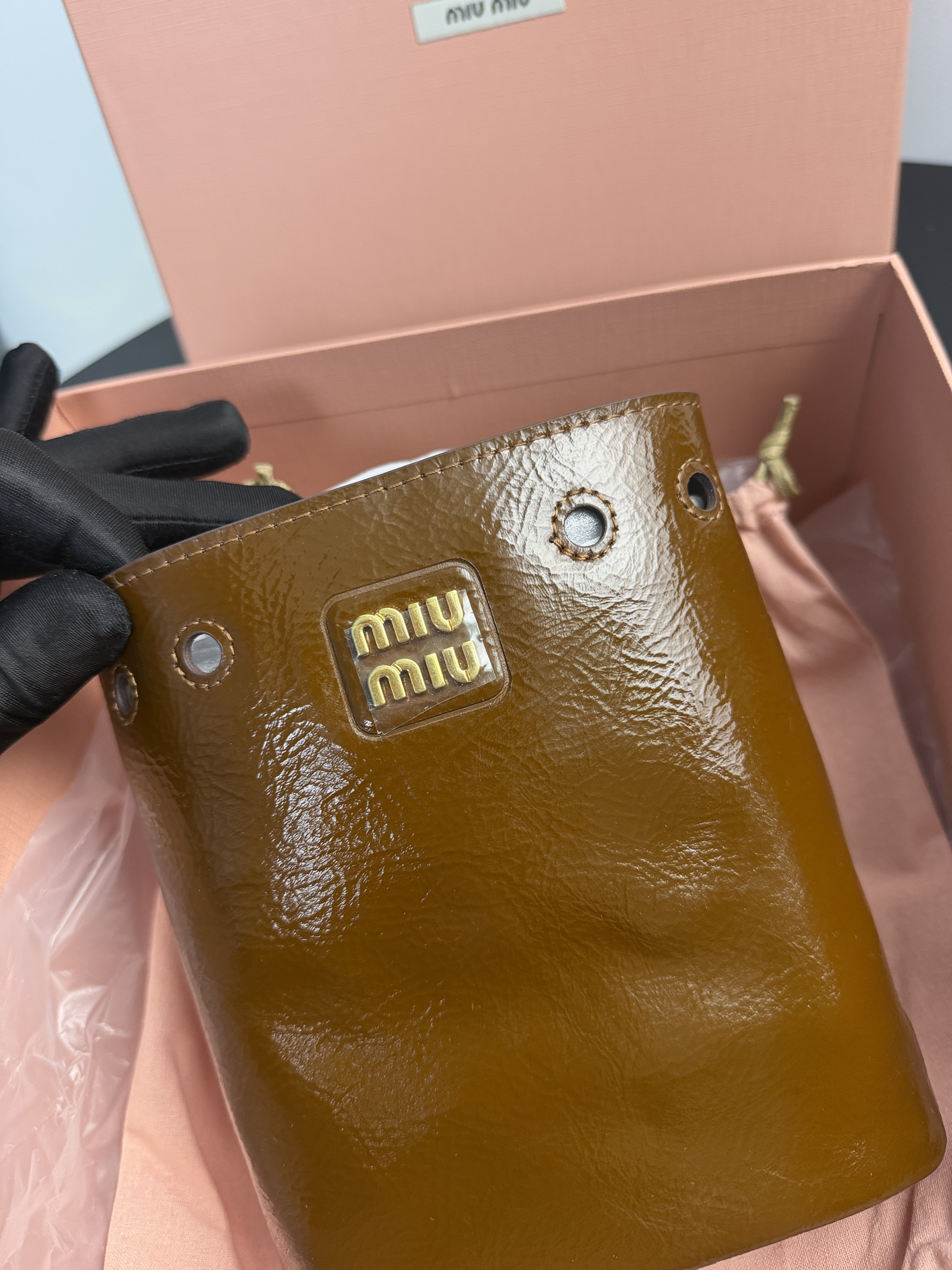 MIU MIU Nappa Bucket Logo Bag Brown