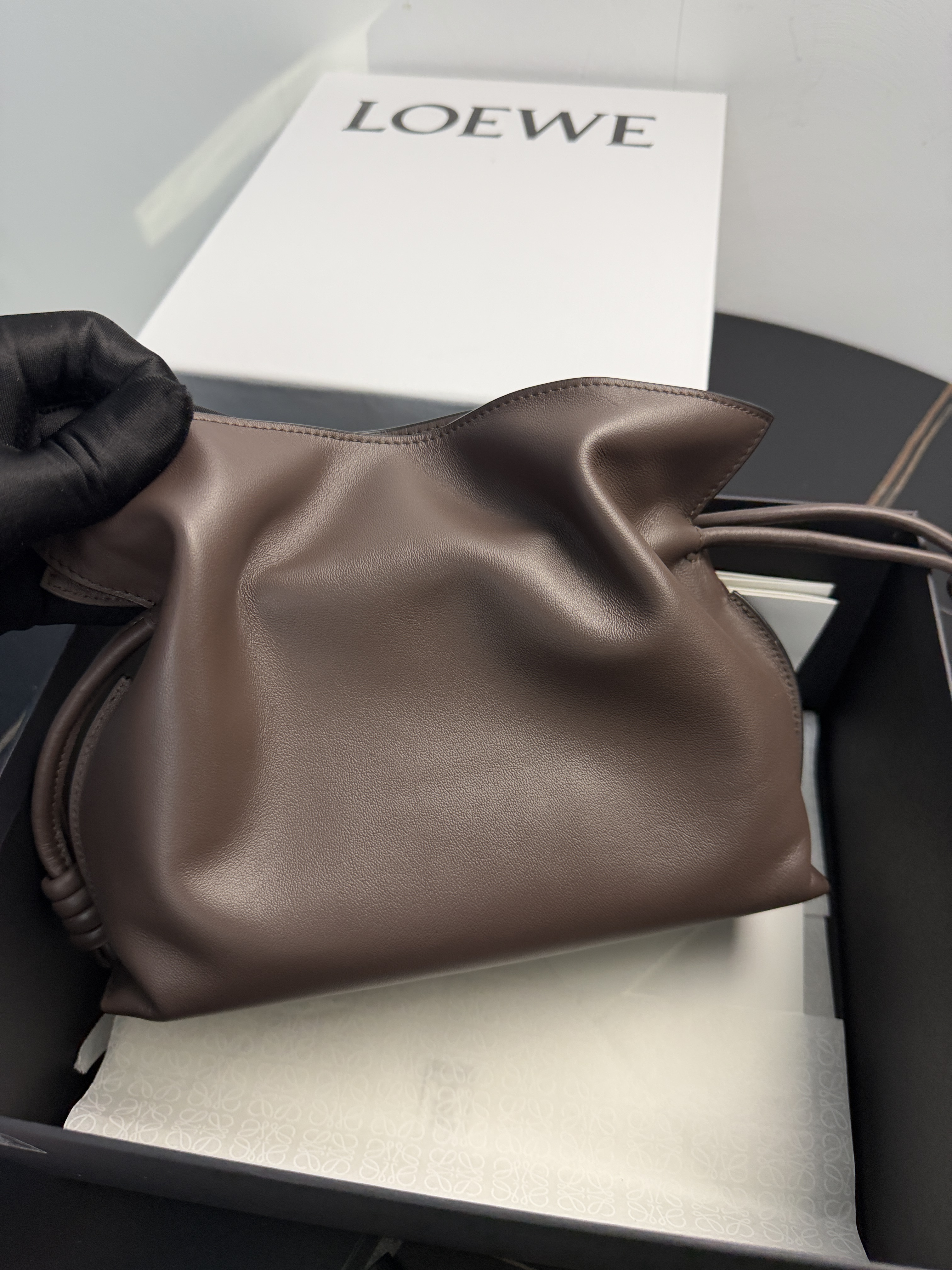 Loewe Flamenco Mini Clutch in chocolate nappa leather