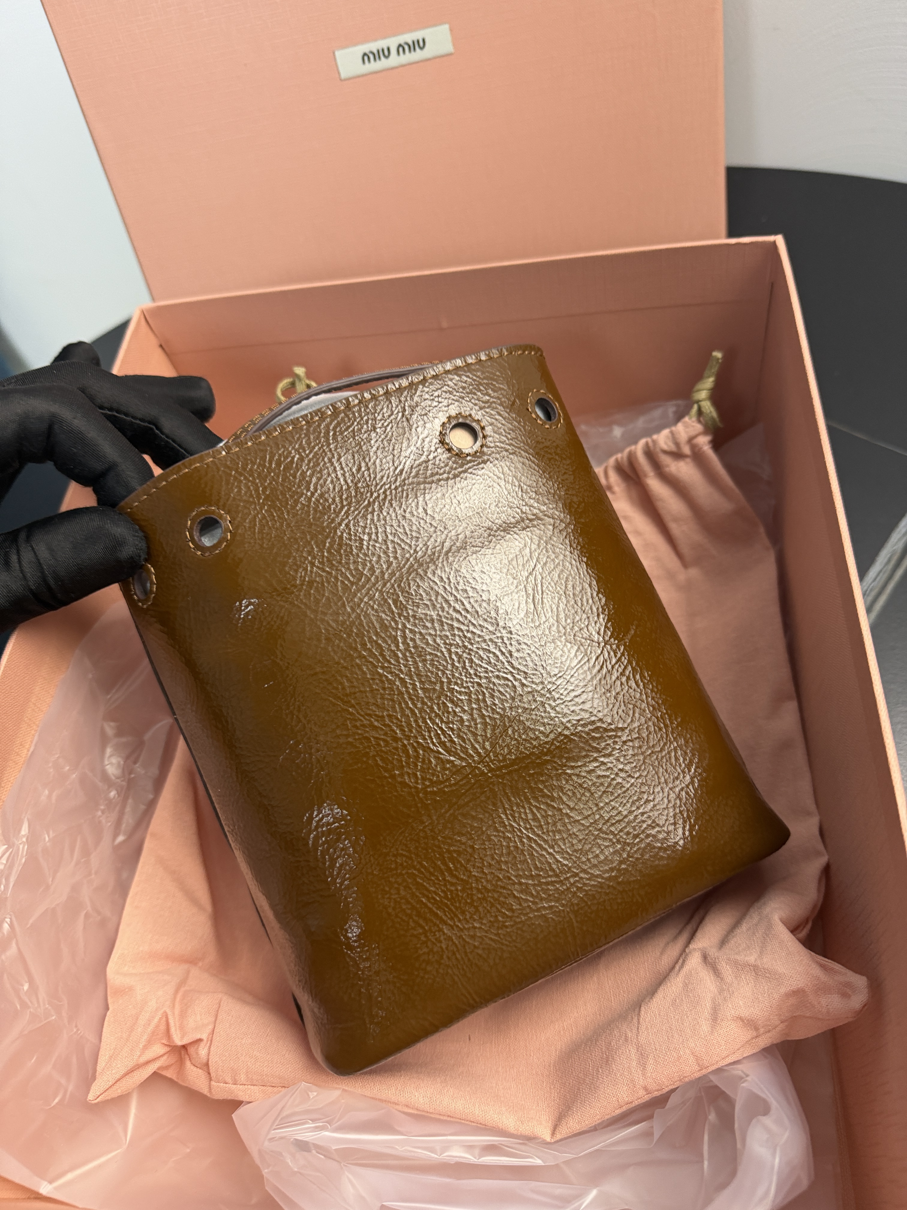 MIU MIU Nappa Bucket Logo Bag Brown