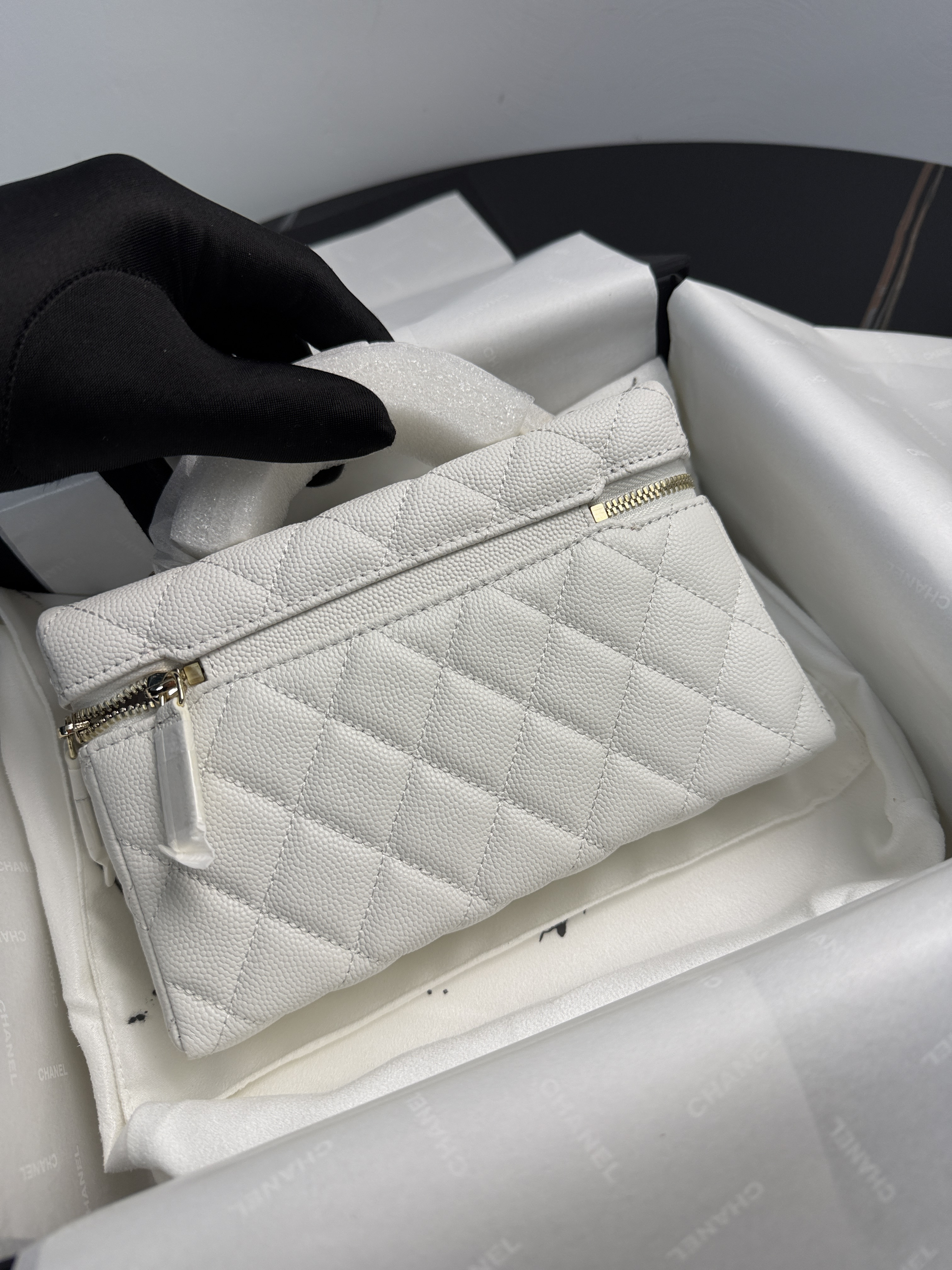 Chanel 26P Collection White Caviar Leather Long Box Bag