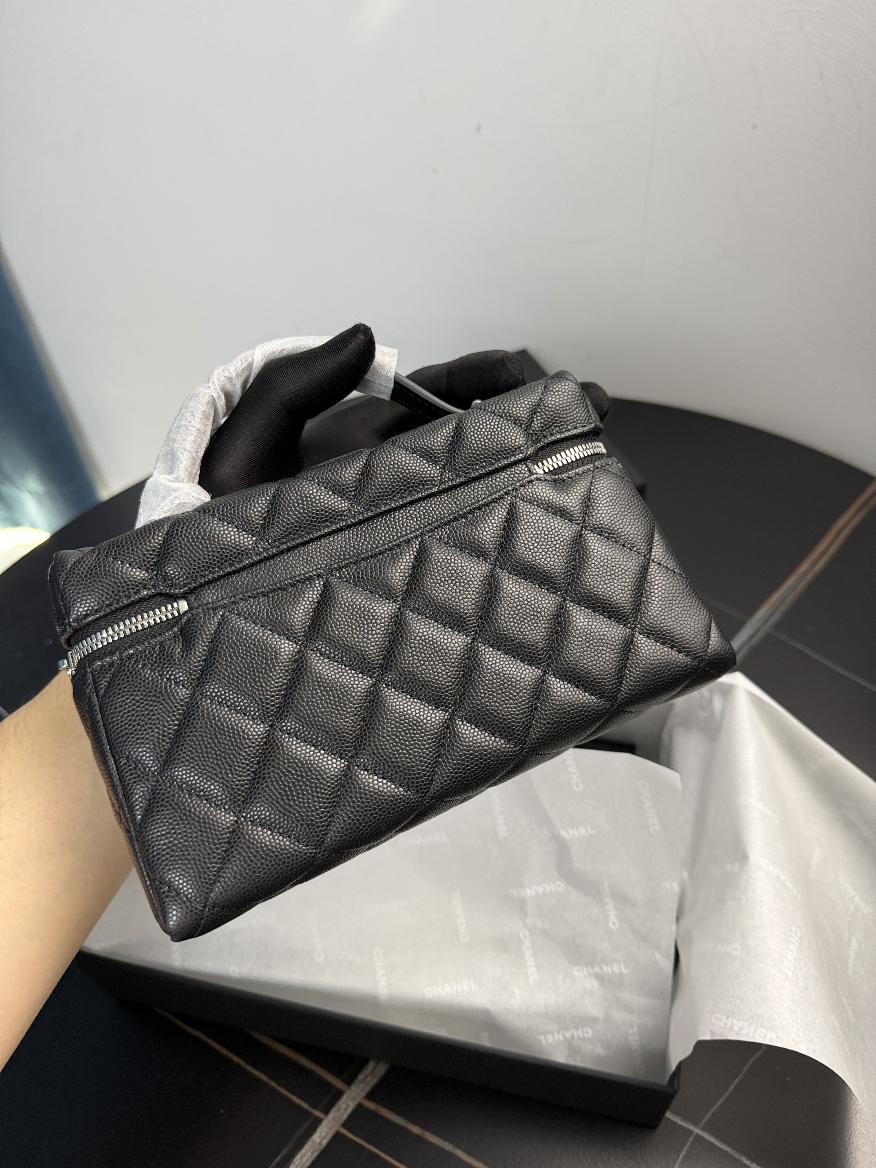 Chanel 25B Collection Black Caviar Leather Long Box Bag