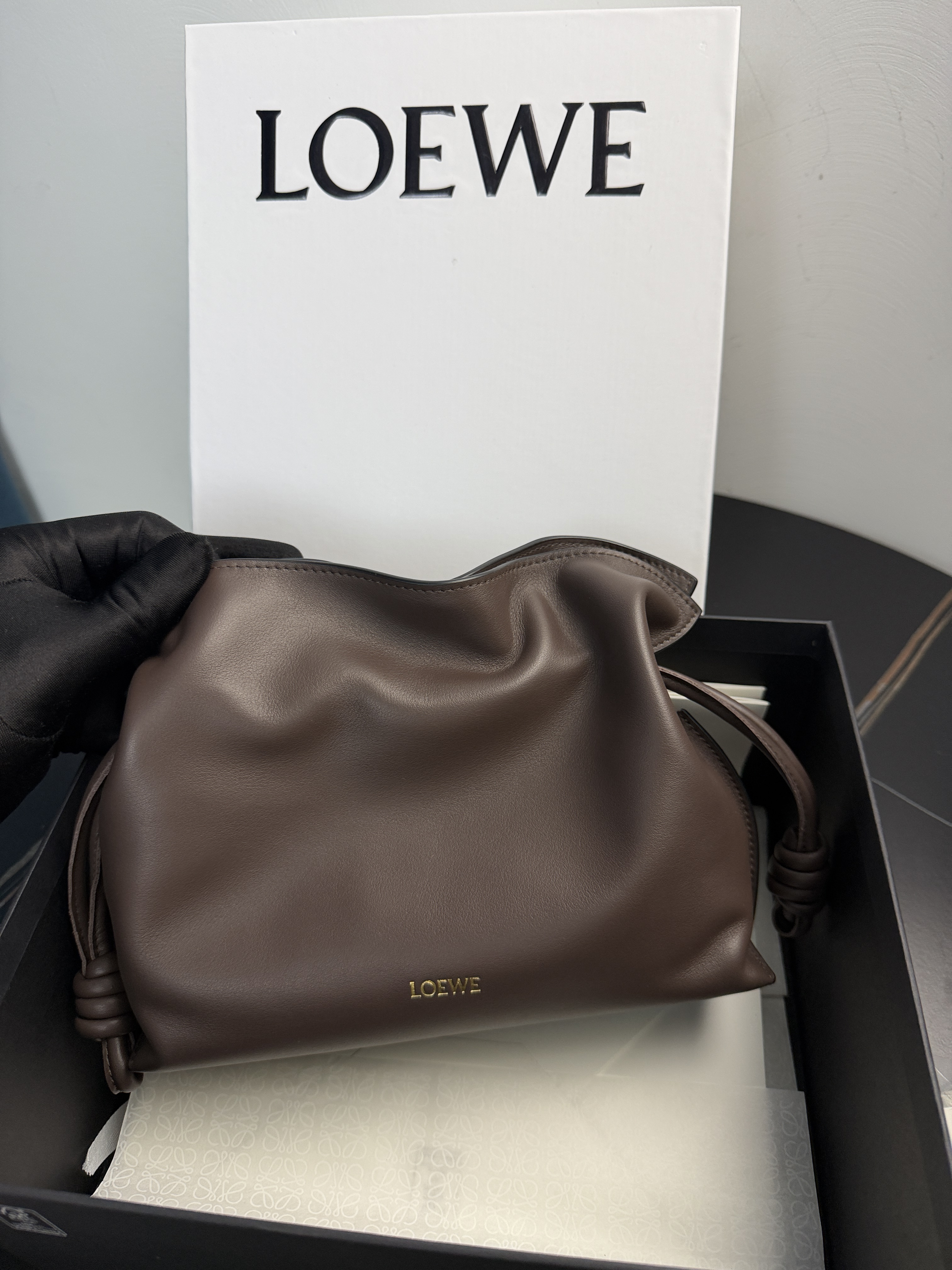 Loewe Flamenco Mini Clutch in chocolate nappa leather