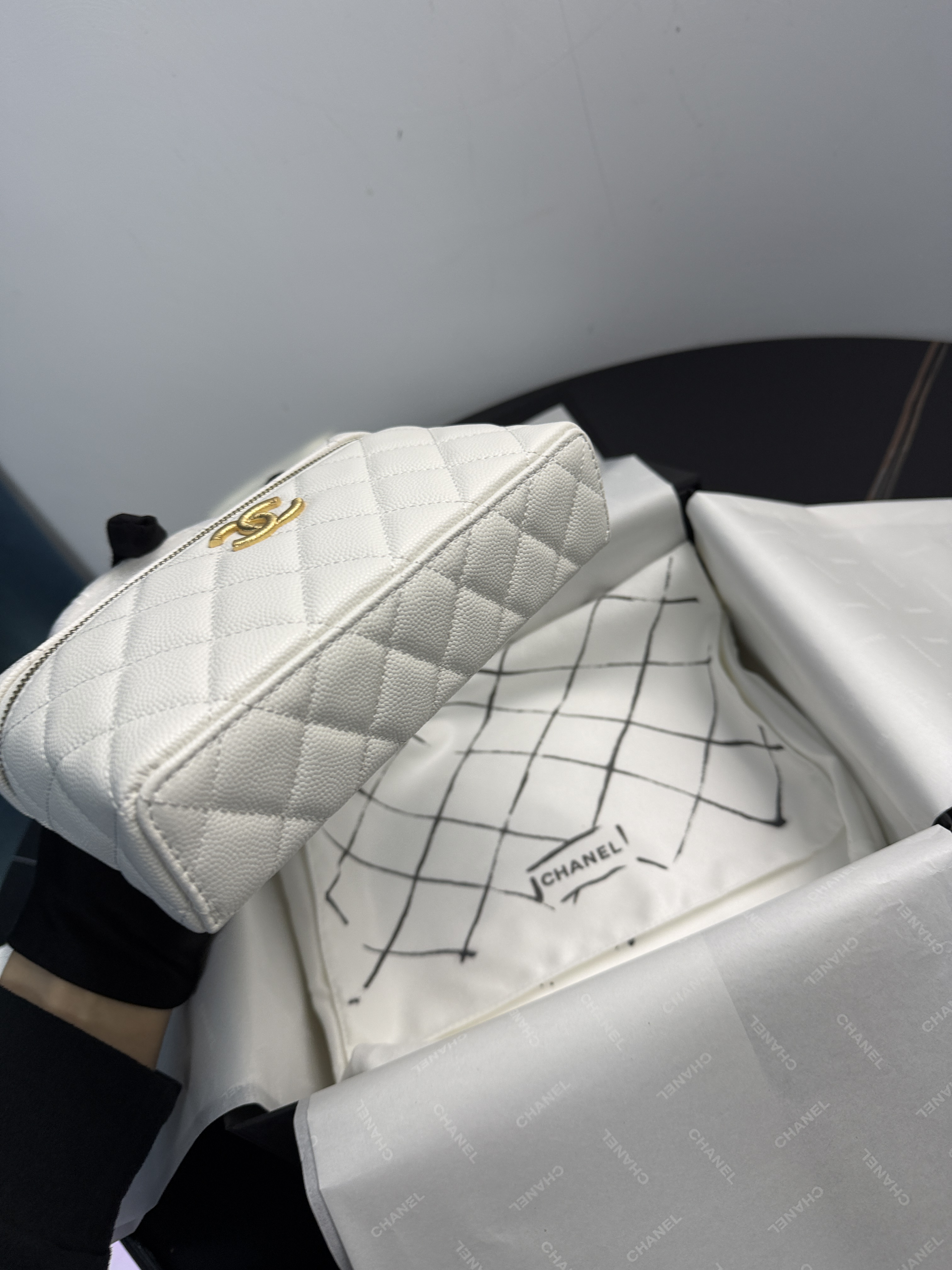 Chanel 26P Collection White Caviar Leather Long Box Bag