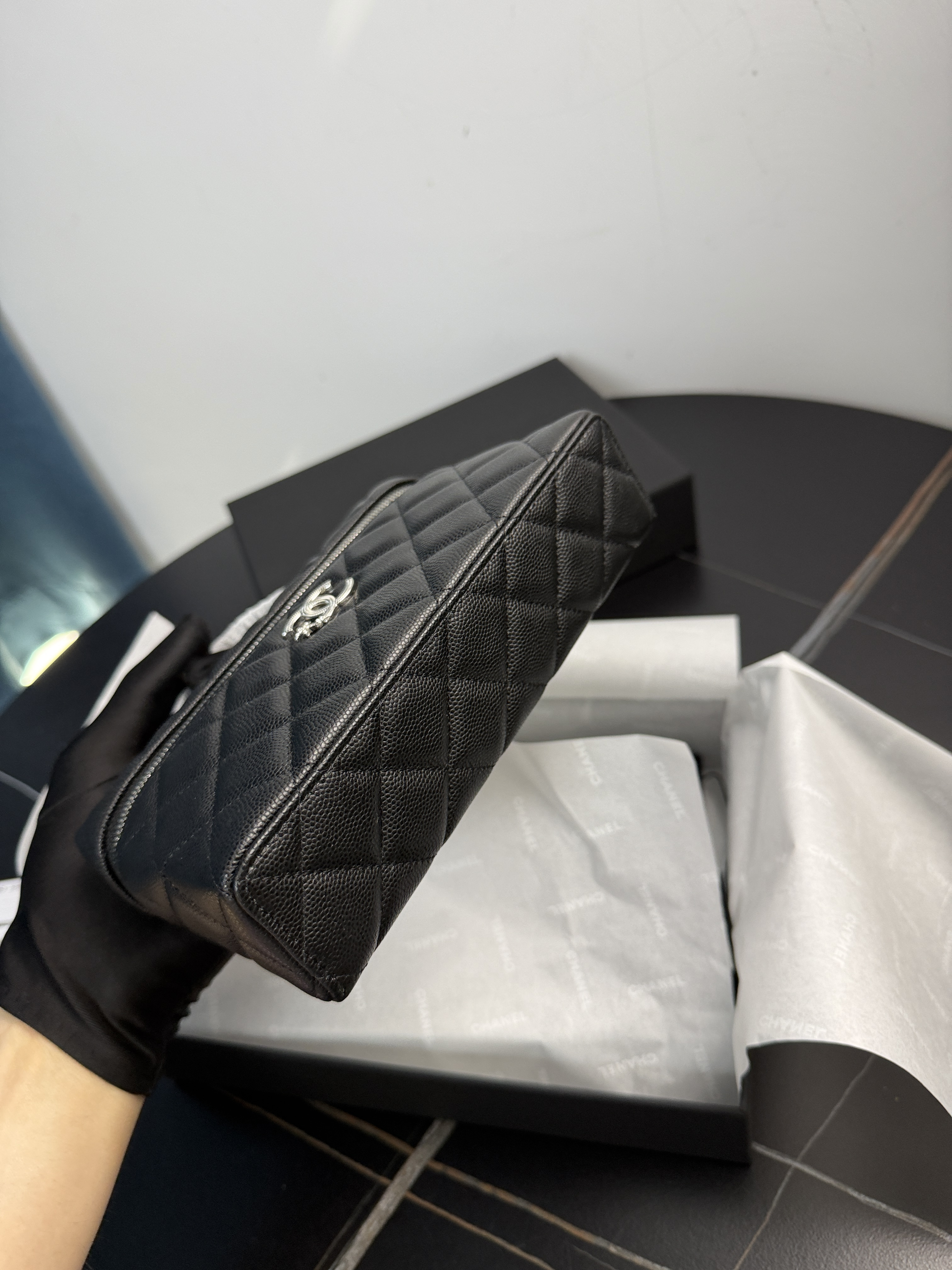 Chanel 25B Collection Black Caviar Leather Long Box Bag