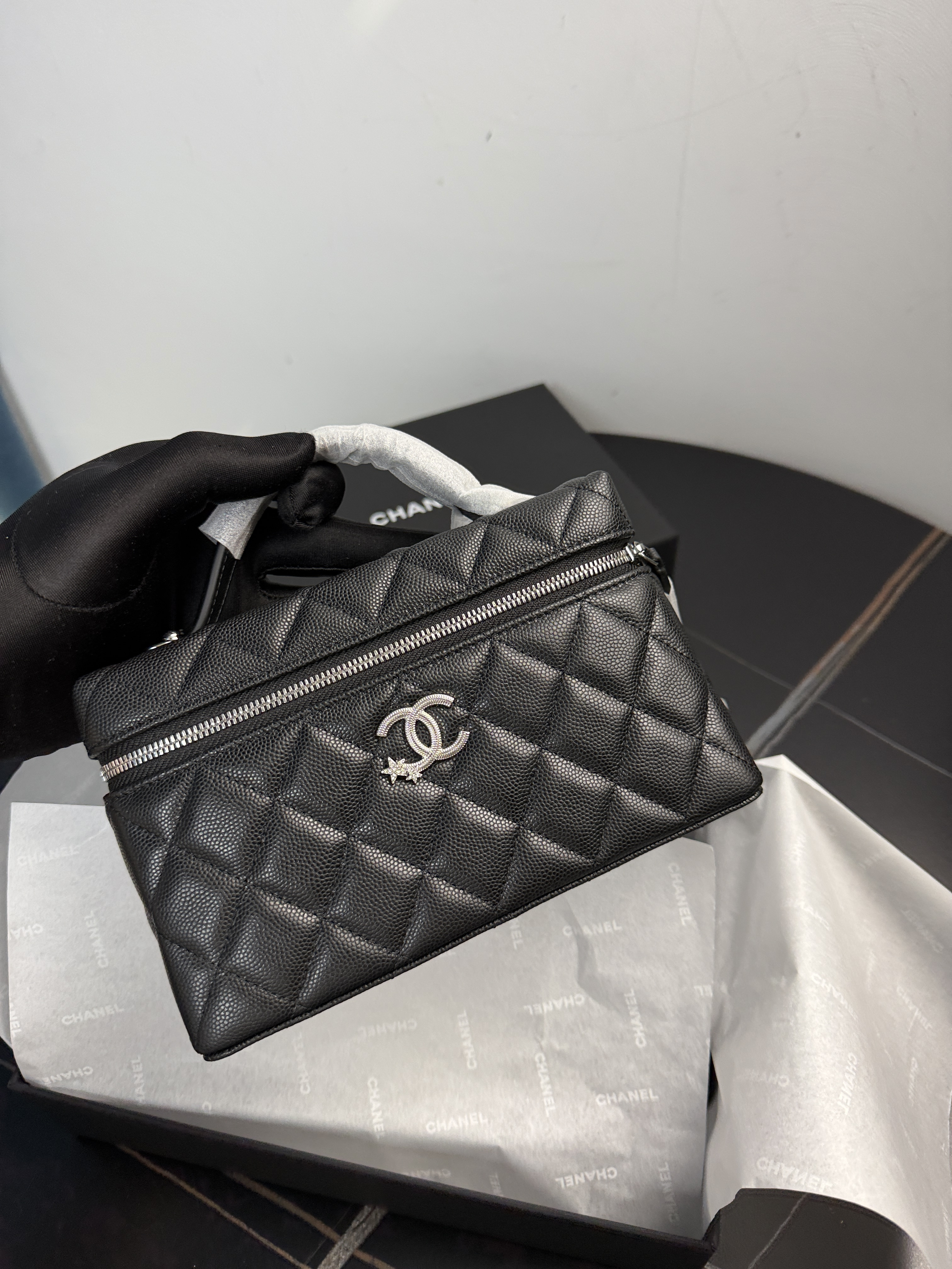 Chanel 25B Collection Black Caviar Leather Long Box Bag