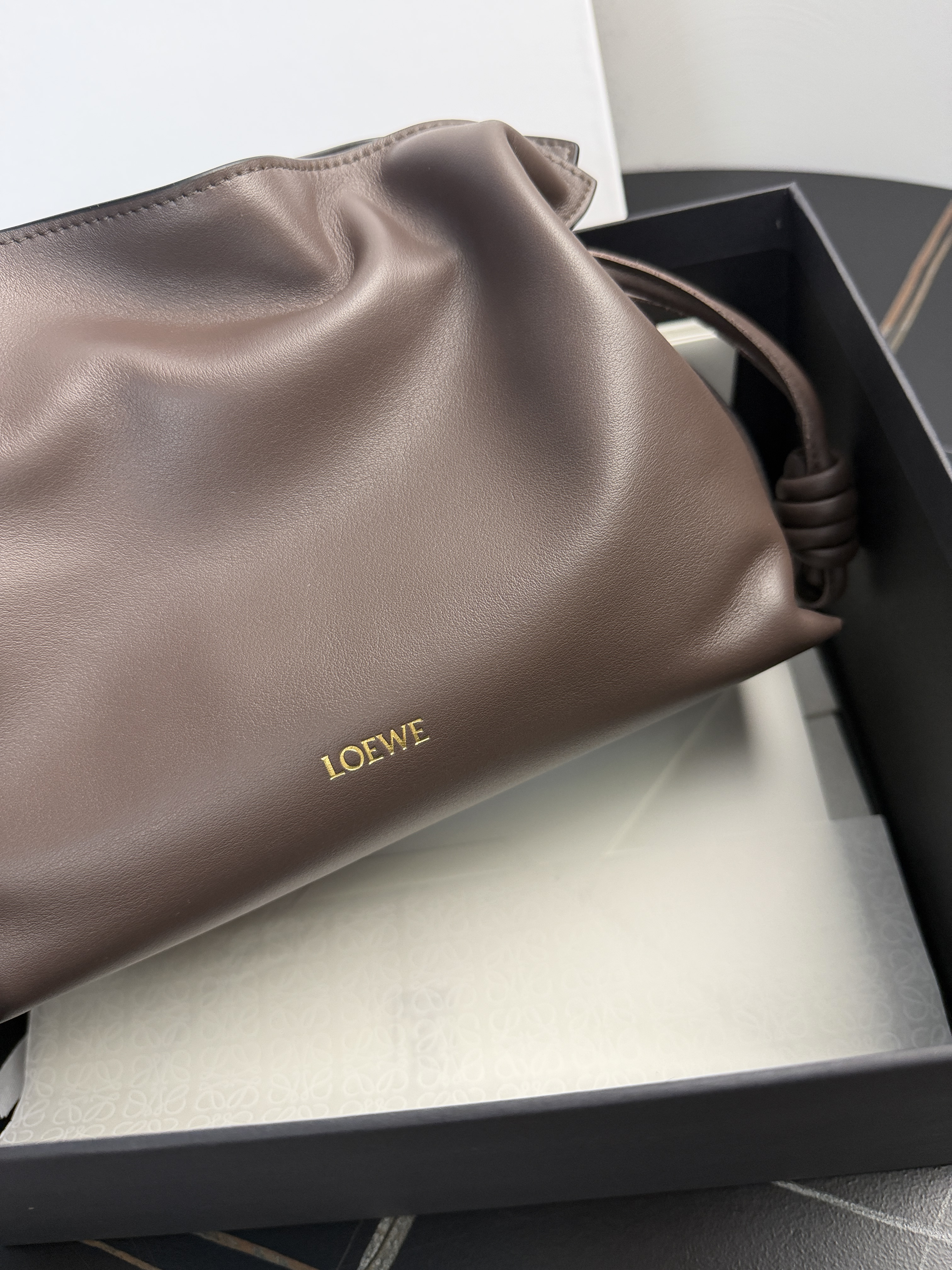 Loewe Flamenco Mini Clutch in chocolate nappa leather
