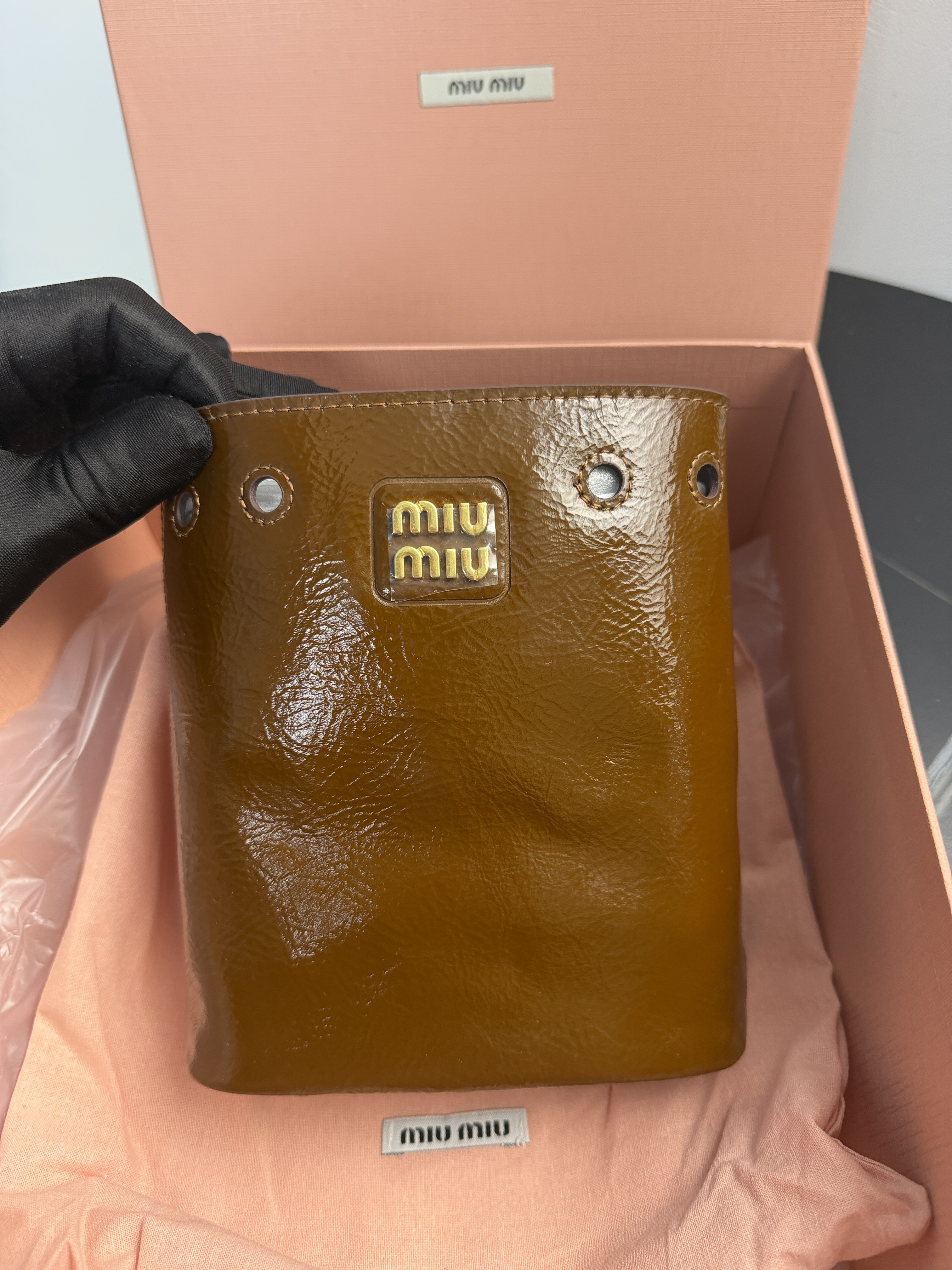 MIU MIU Nappa Bucket Logo Bag Brown