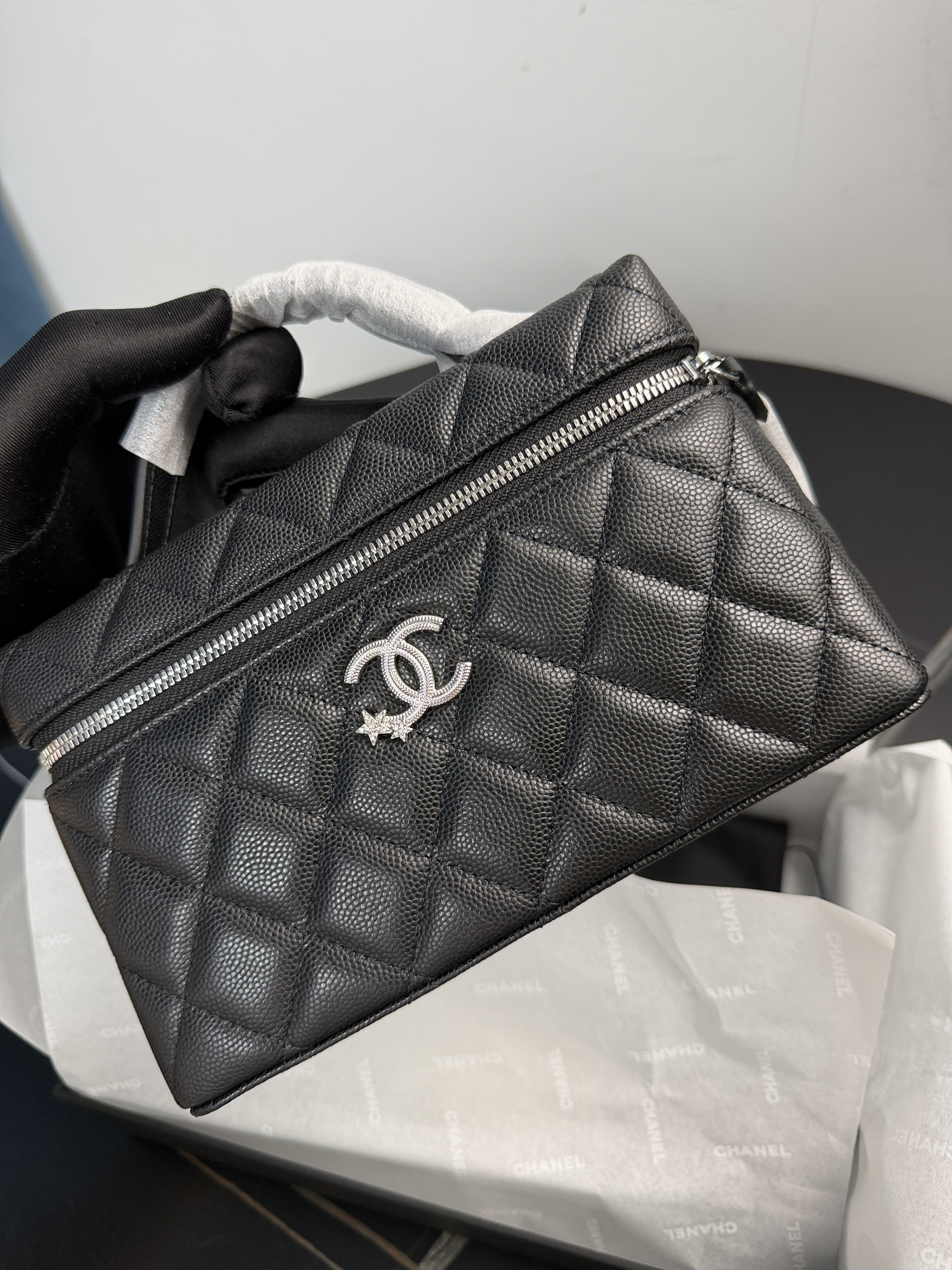 Chanel 25B Collection Black Caviar Leather Long Box Bag