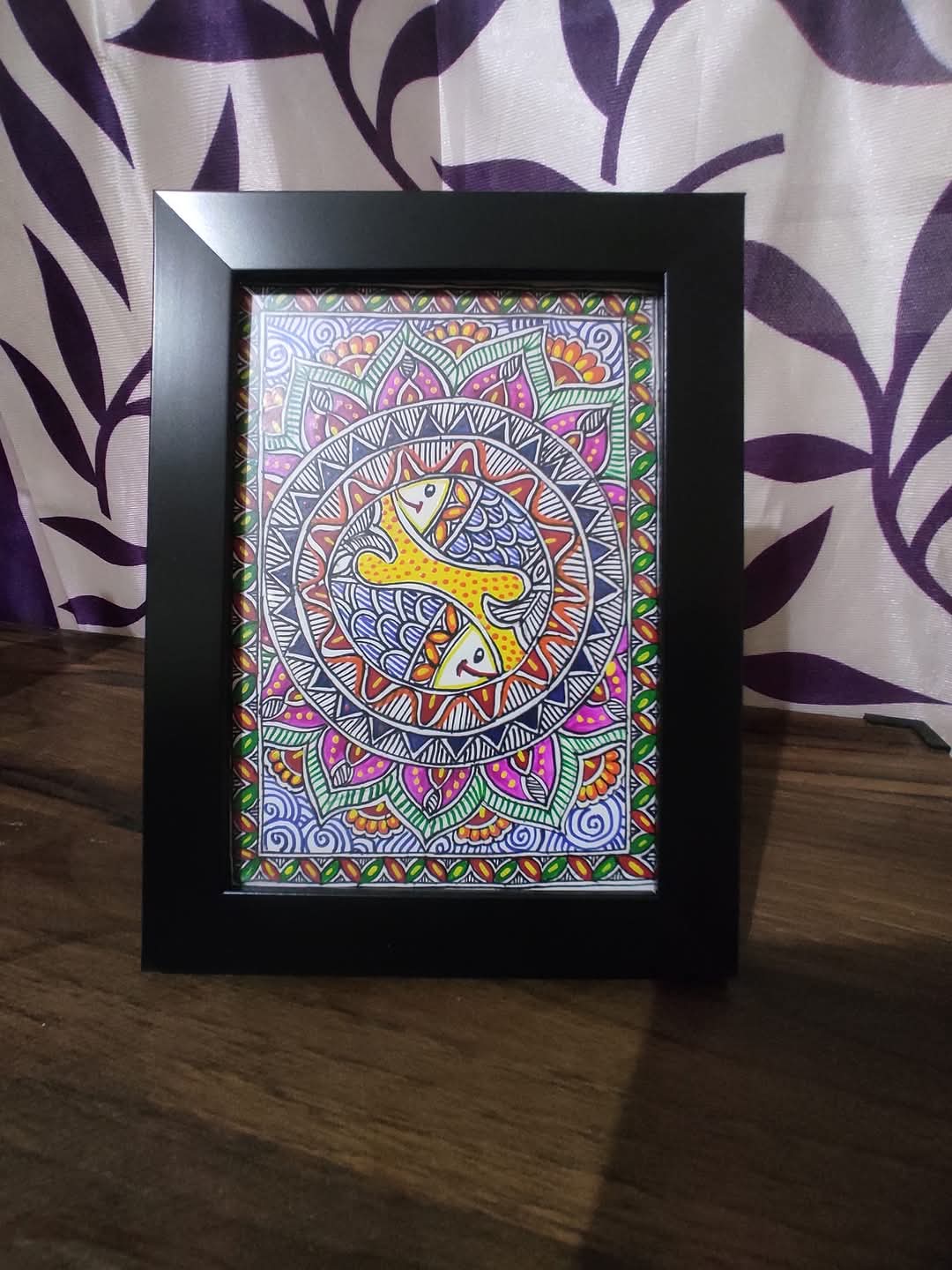 Framed Madhubani Fish Art