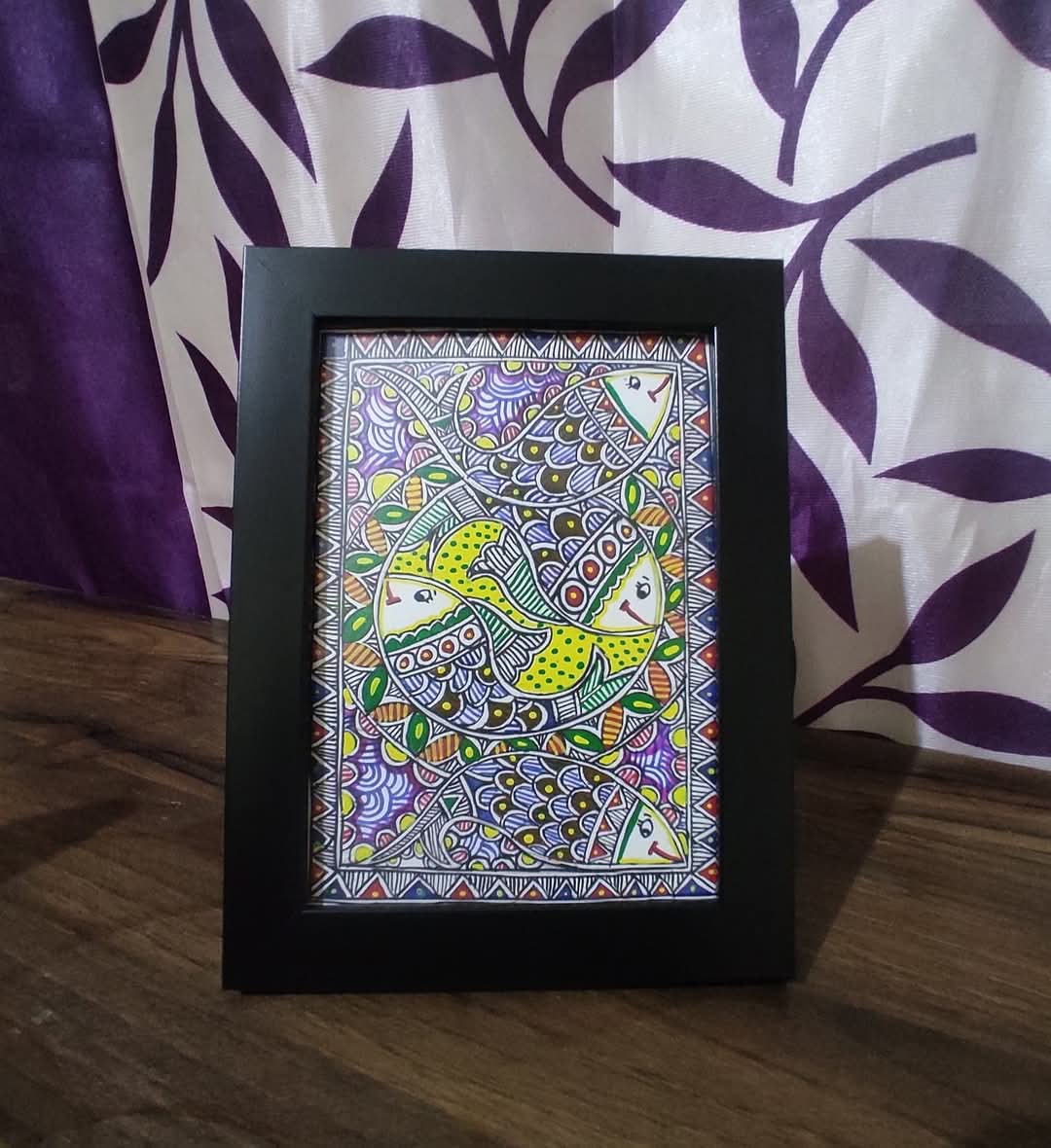 Madhubani Fish Art Framed