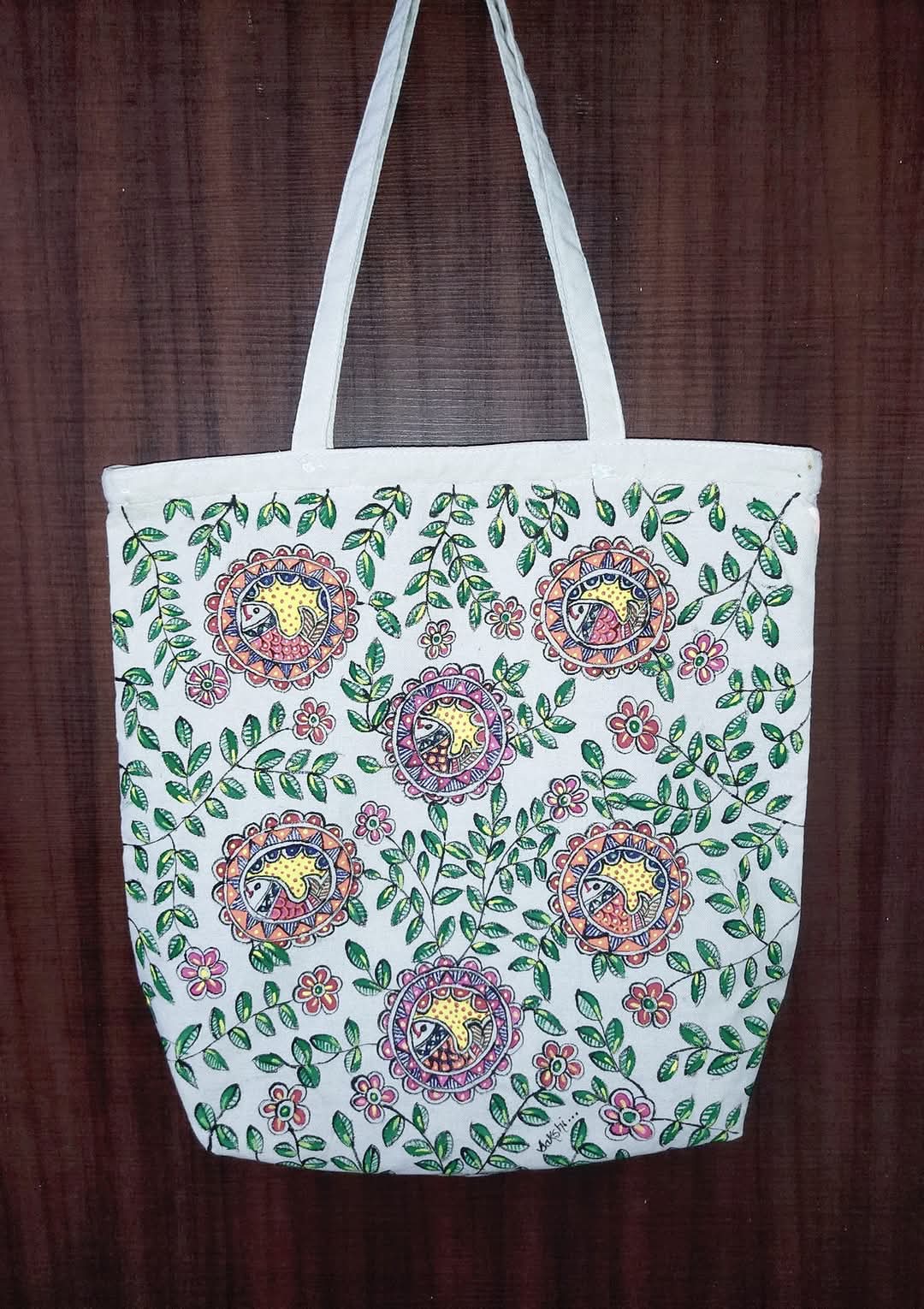 Vibrant Mithila Painting on Tote Bags