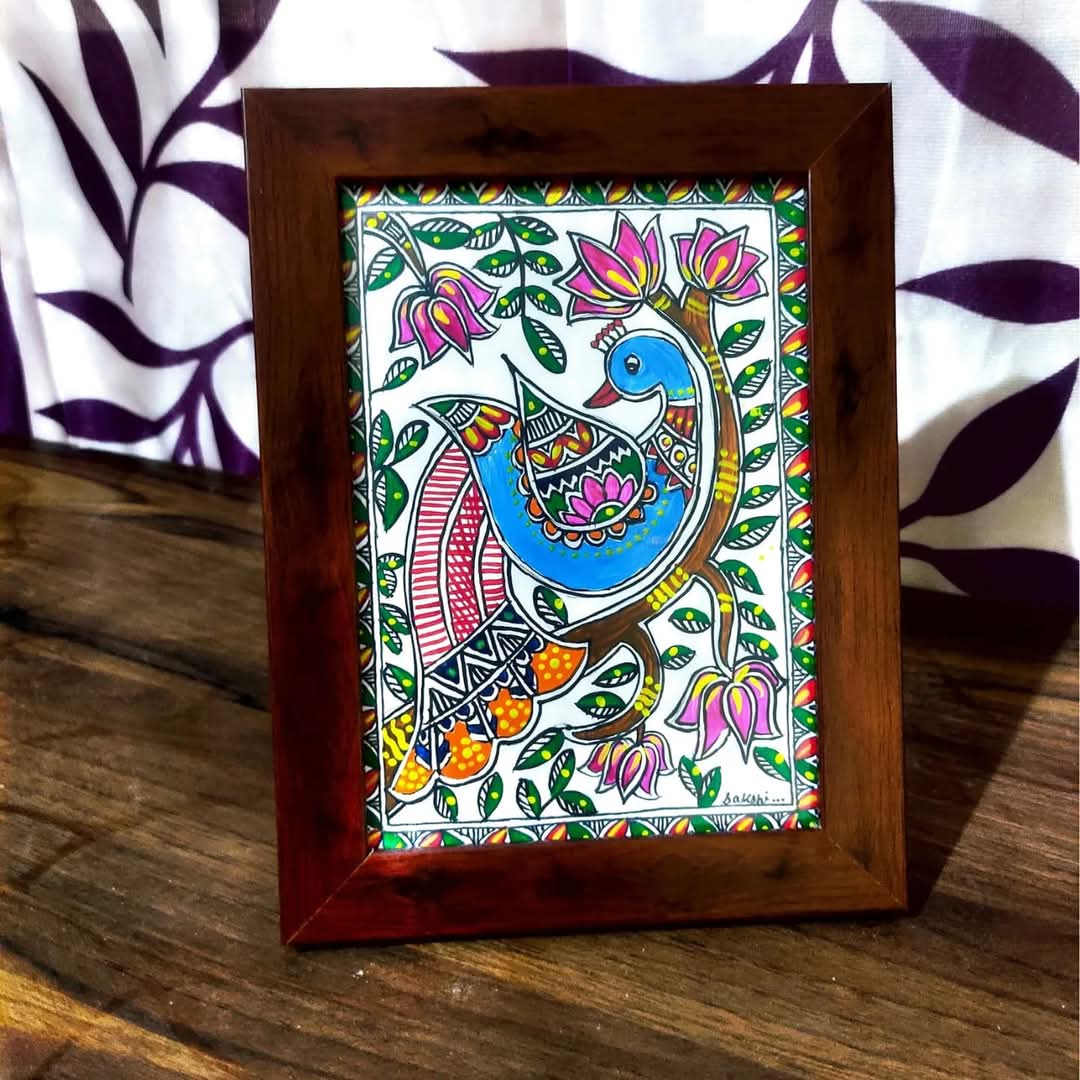 Mithila Painting- Peacock Desk Frame