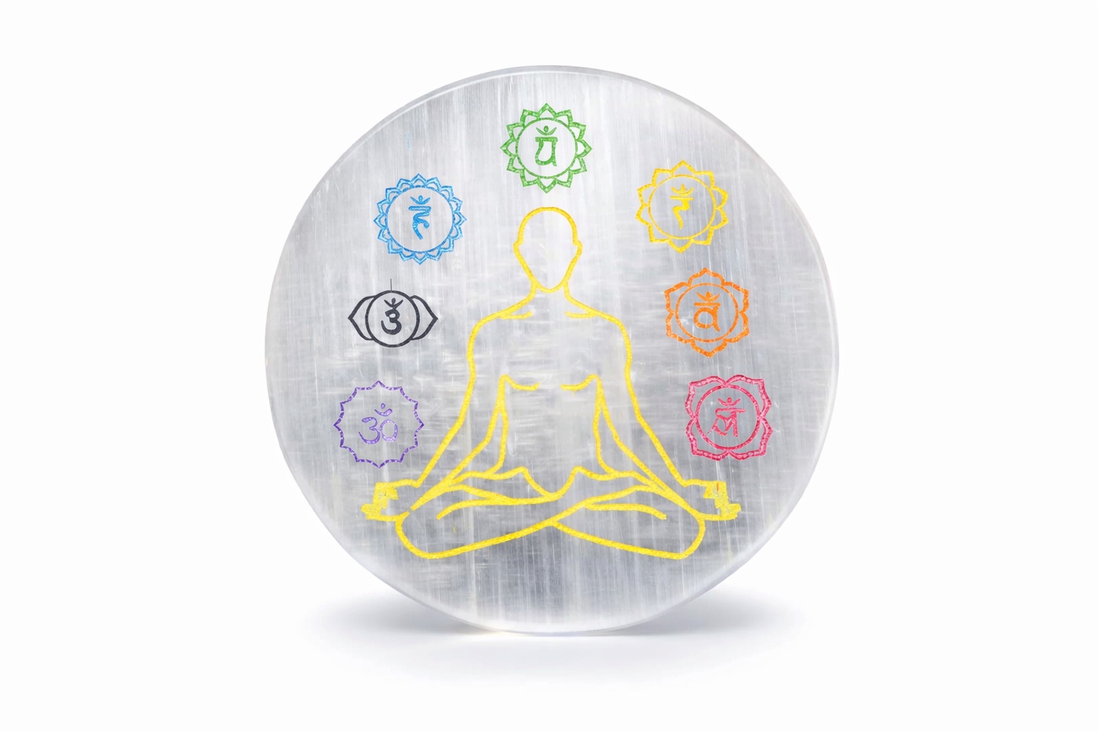 Round 7 Chakra Selenite Charging Plate Spiritual Healing Tool