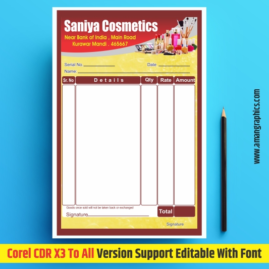 Customizable Cosmetics Bill Book Design