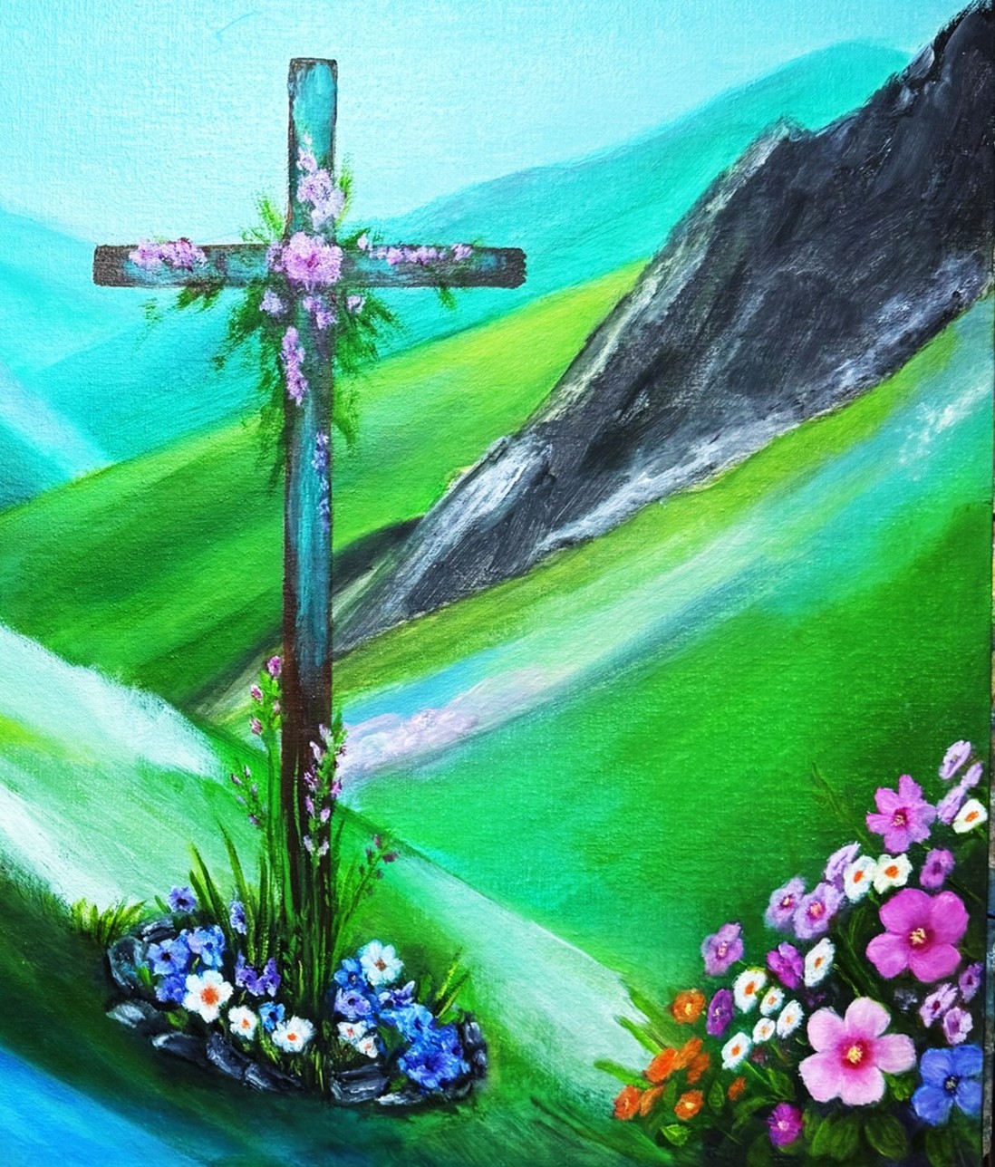 Floral Cross Landscape Painting
