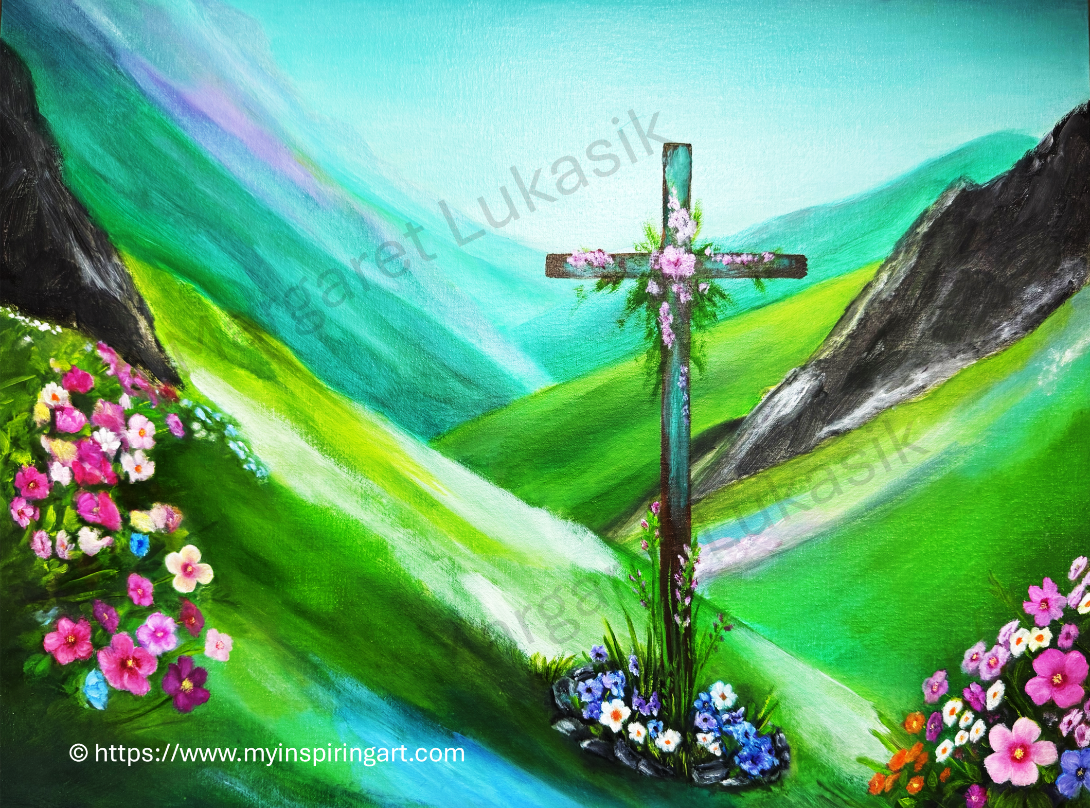 Floral Cross Landscape Painting