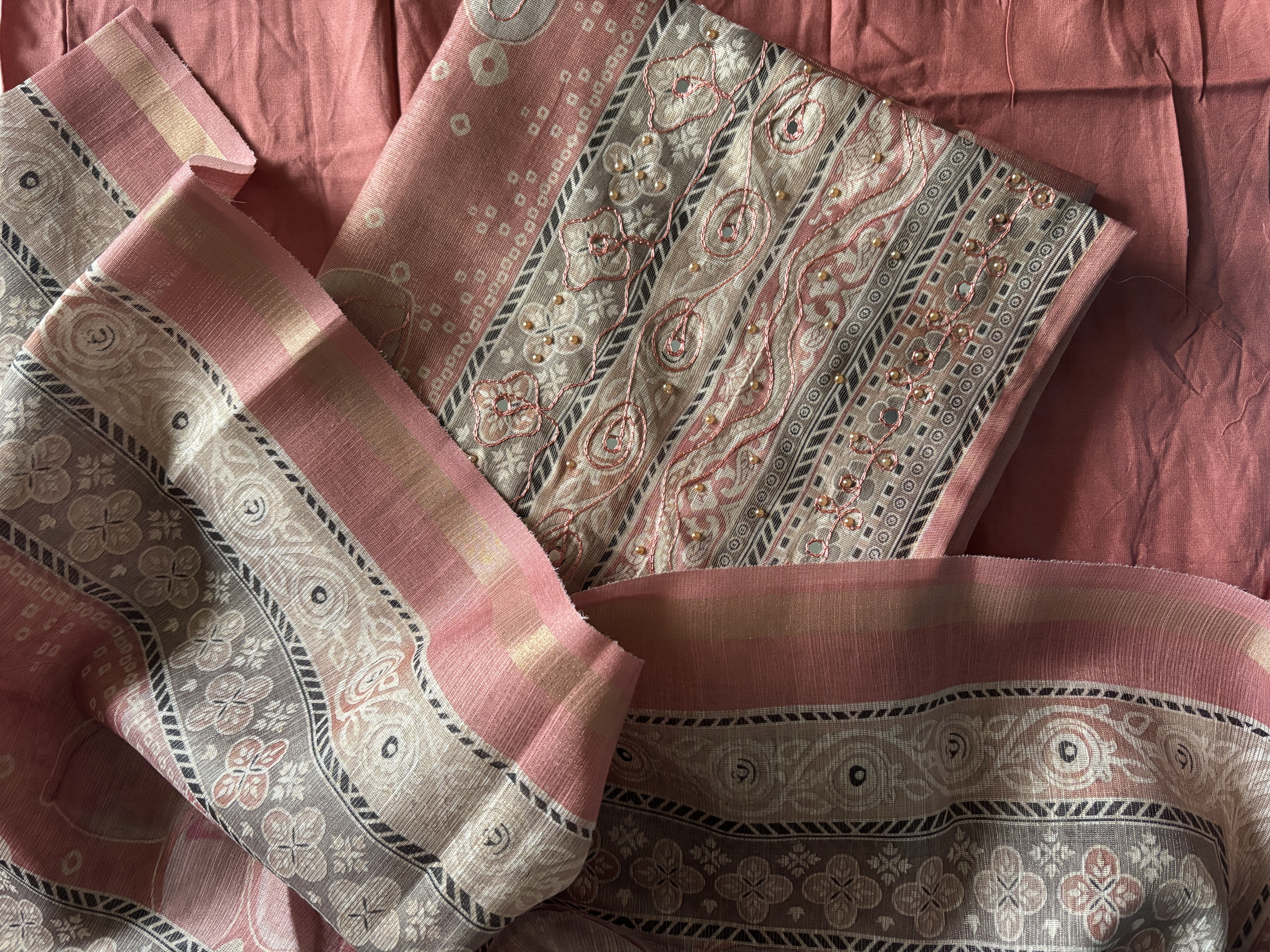 Elegant Pink Printed Saree