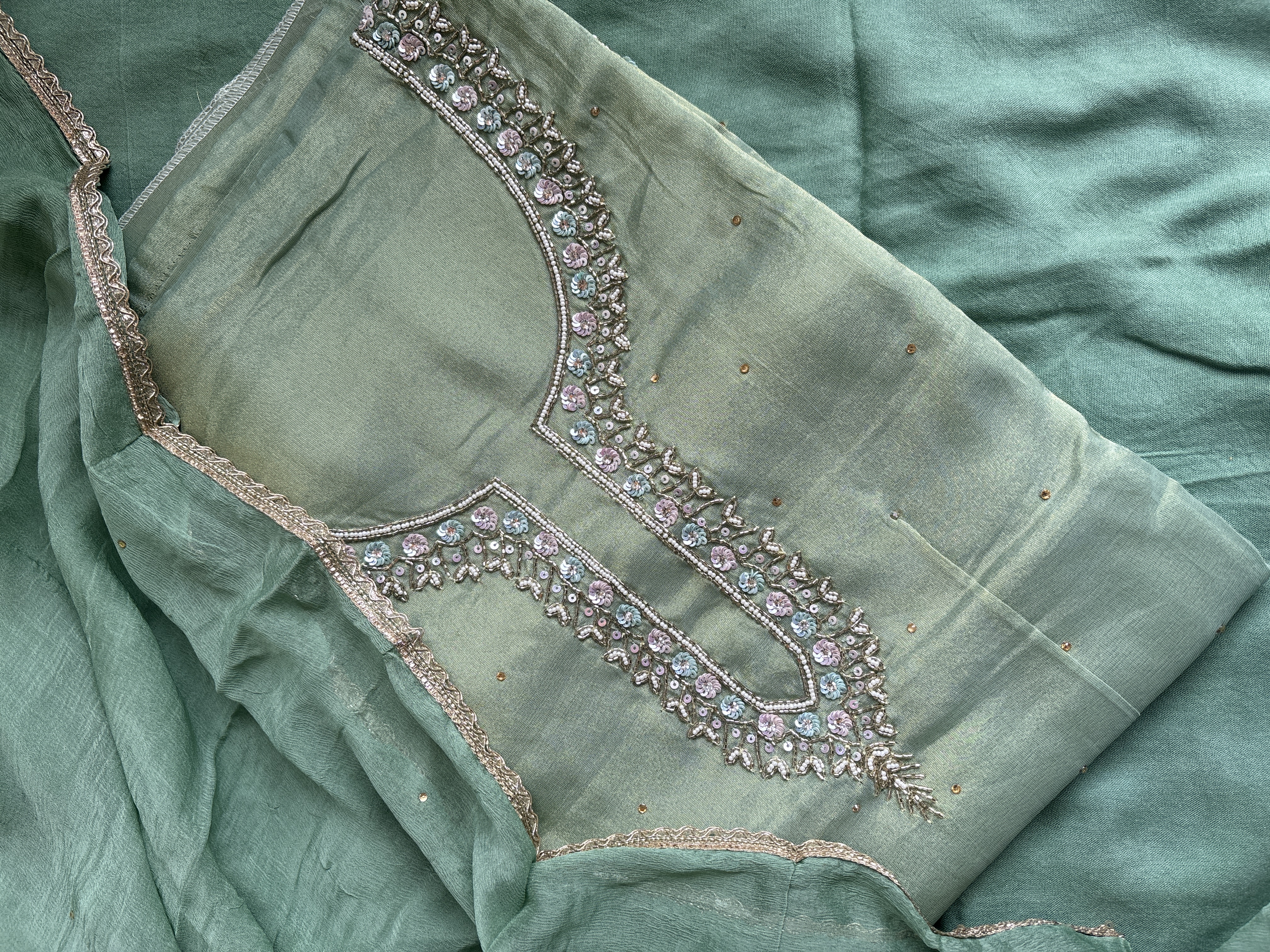 Pastel Green Embroidered Kurti Set