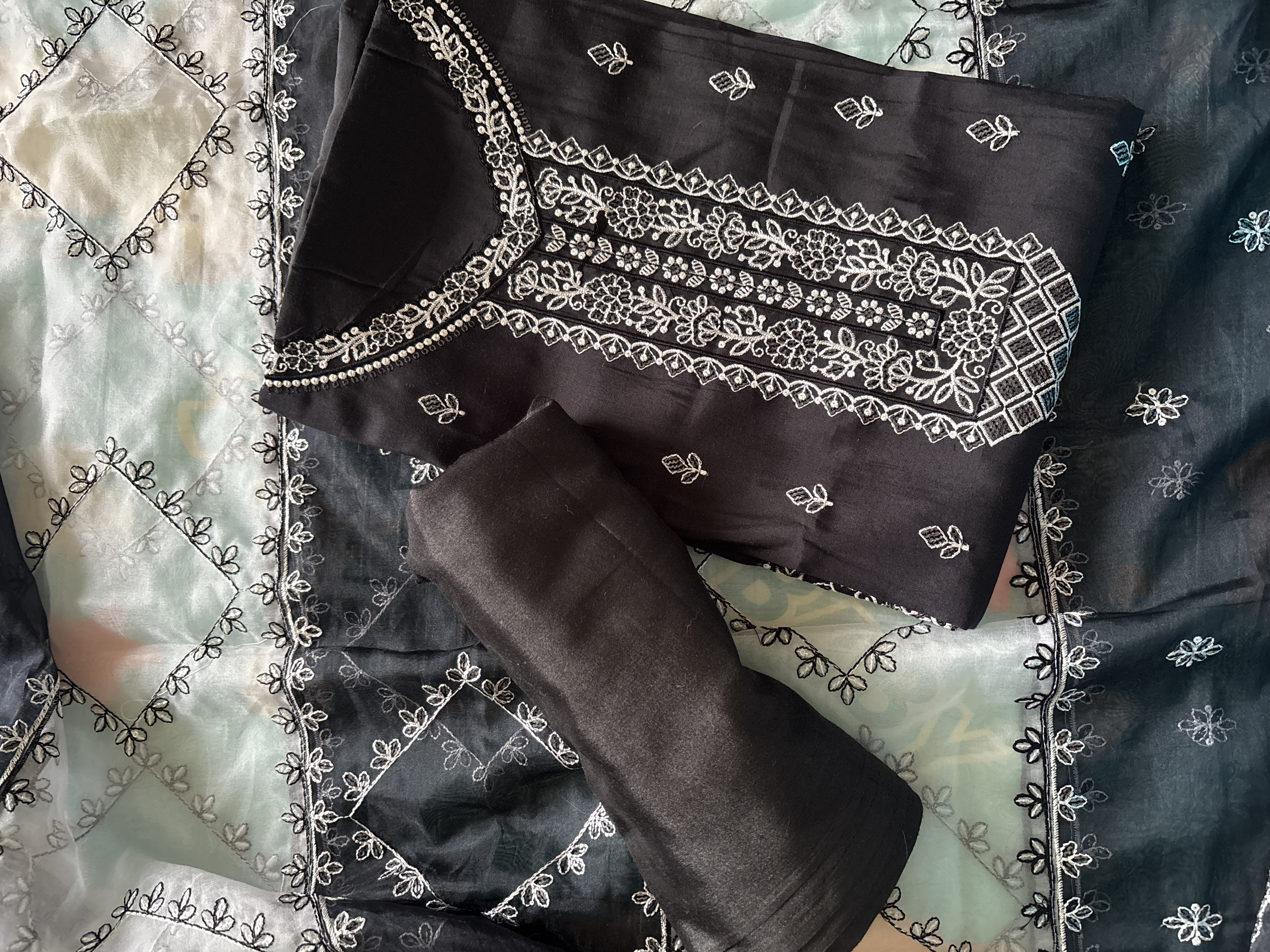 Black Embroidered Cotton Suit Set