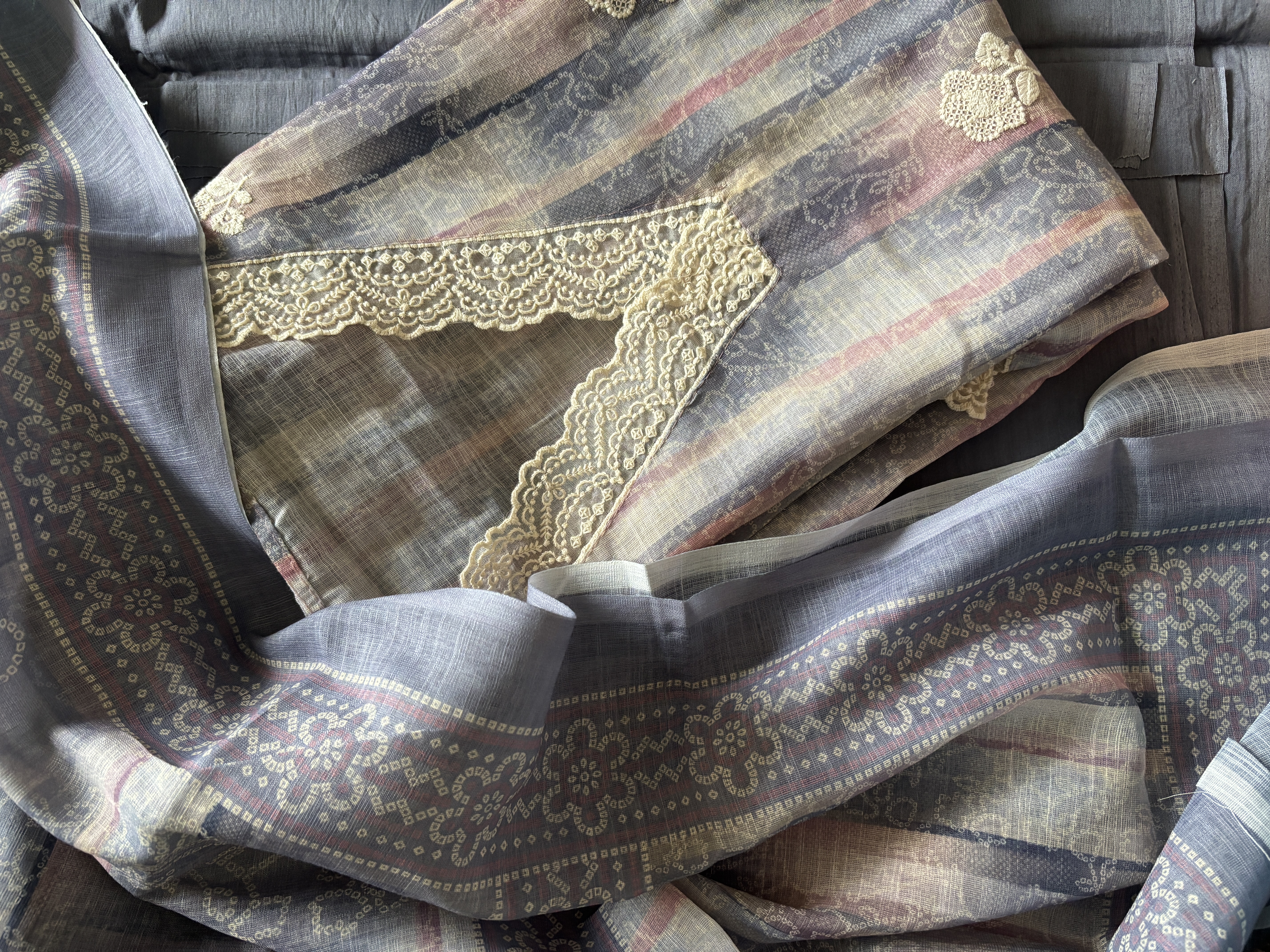 Elegant Striped Lace Saree