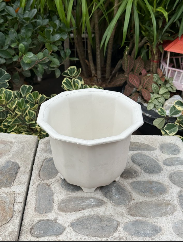White Octagon Plant Pot