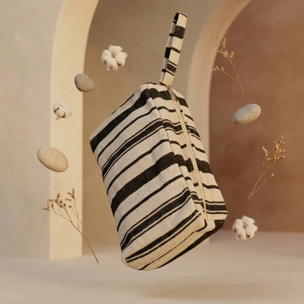 Striped Canvas Cosmetic Bag