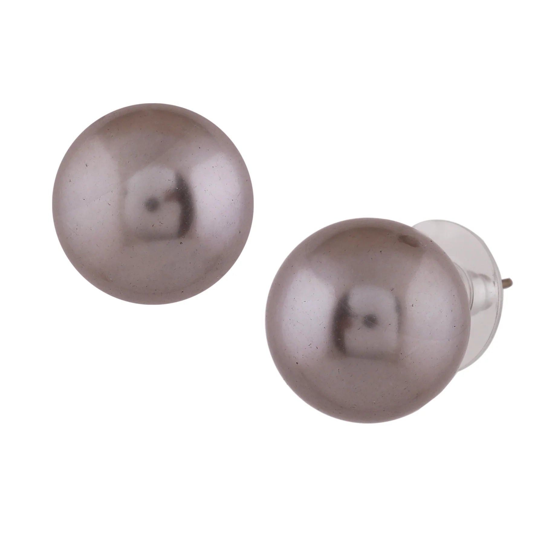 Rhodium Plated Shimmering Pearl Stud Earrings - Gun Metal