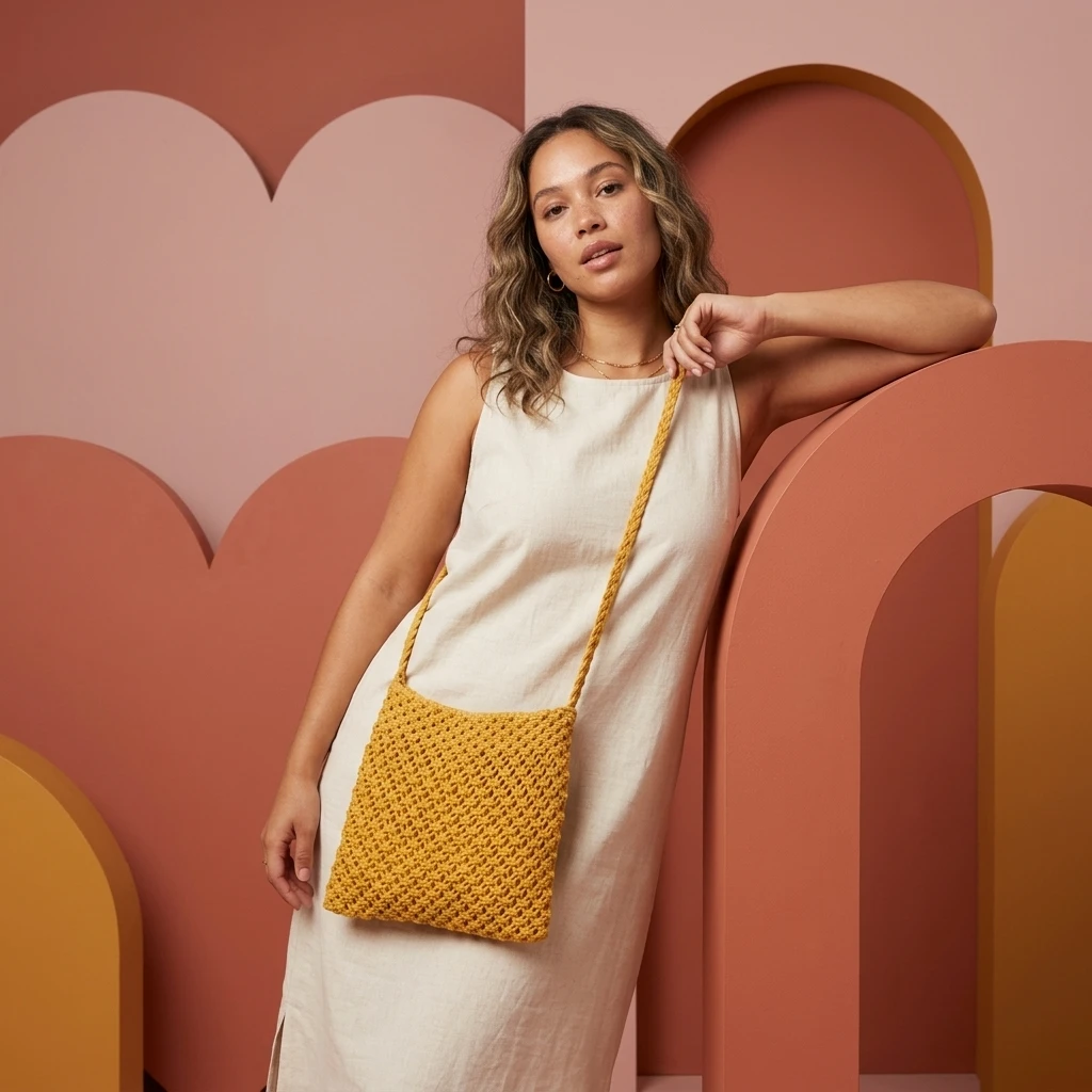 Yellow Crochet Shoulder Bag