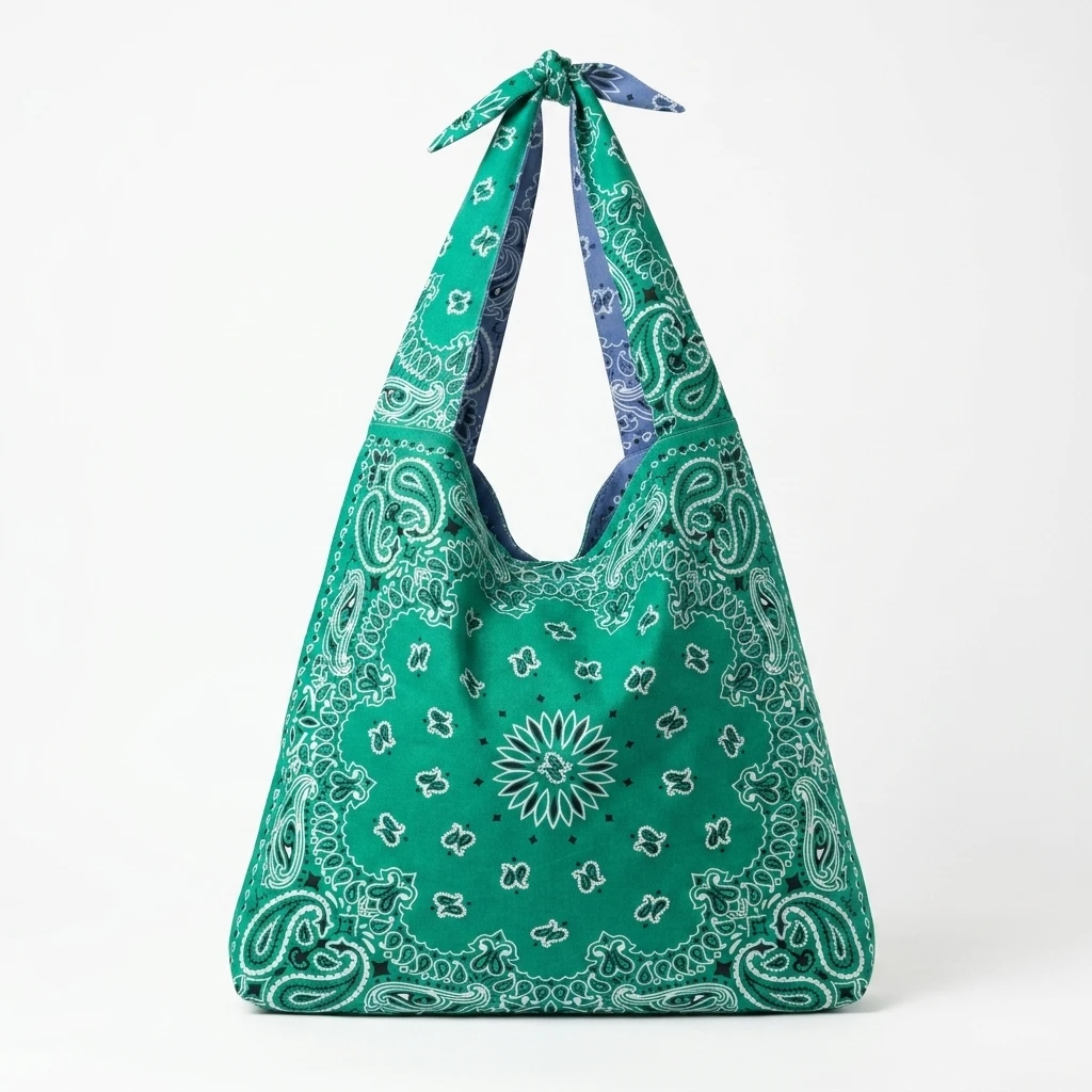 Blue-Green Reversable Print Tote Bag