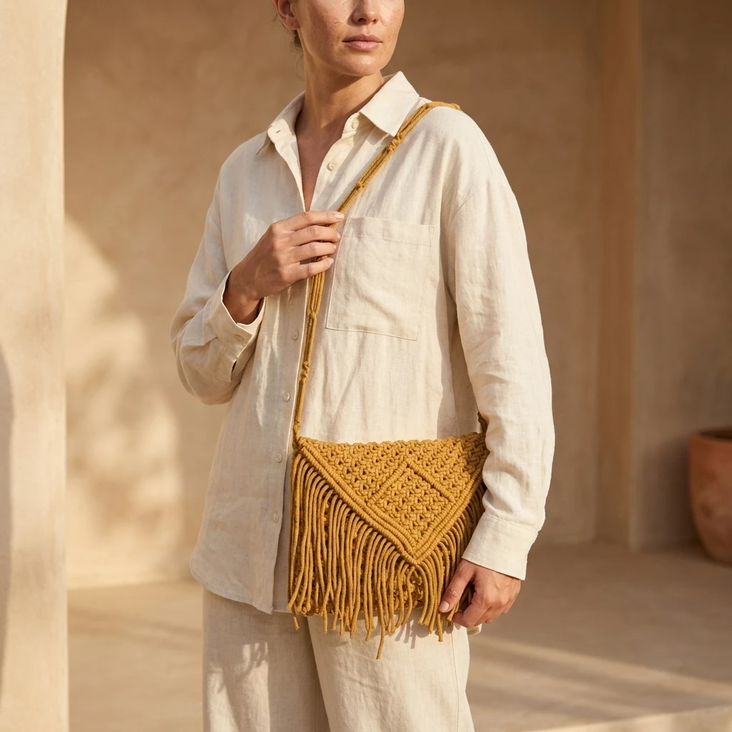 Macrame Fringe Crossbody Bag