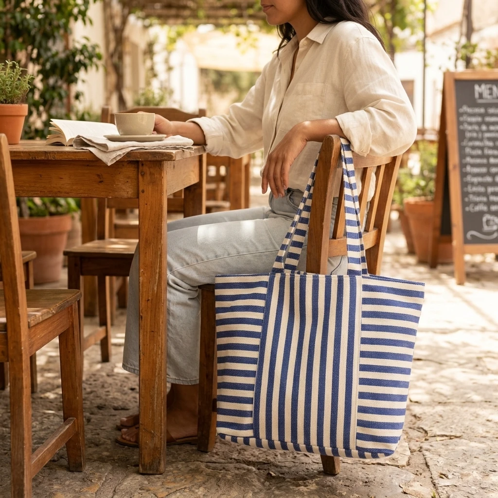 Striped Canvas Tote Bag