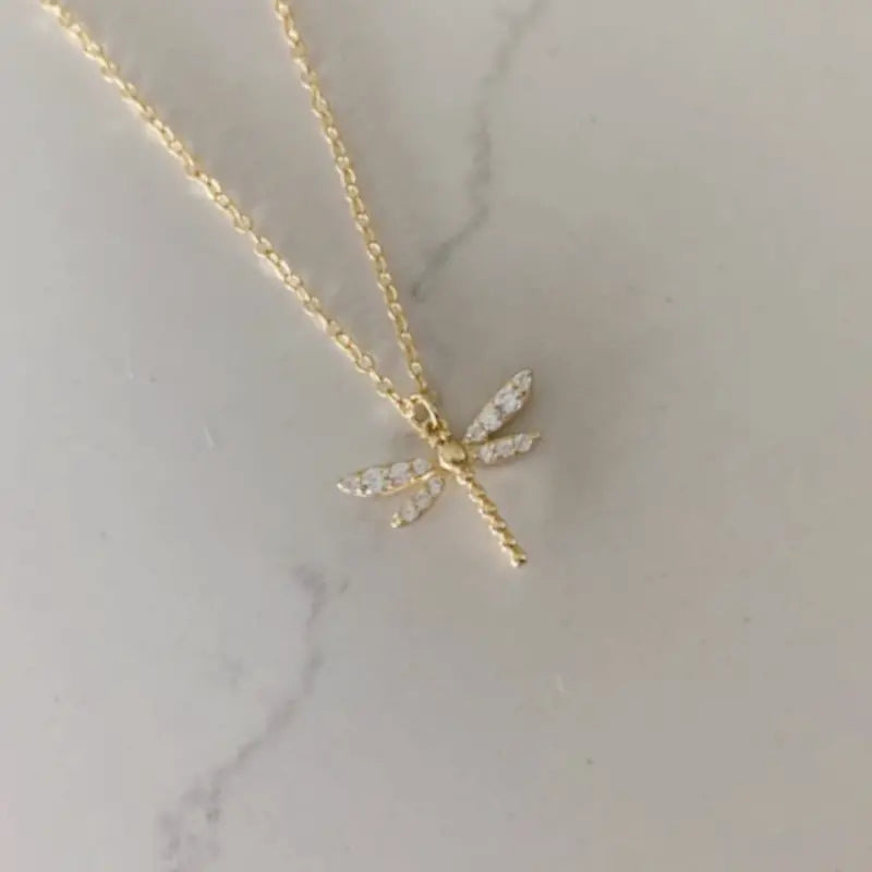 Gold Dragonfly Pendant Necklace