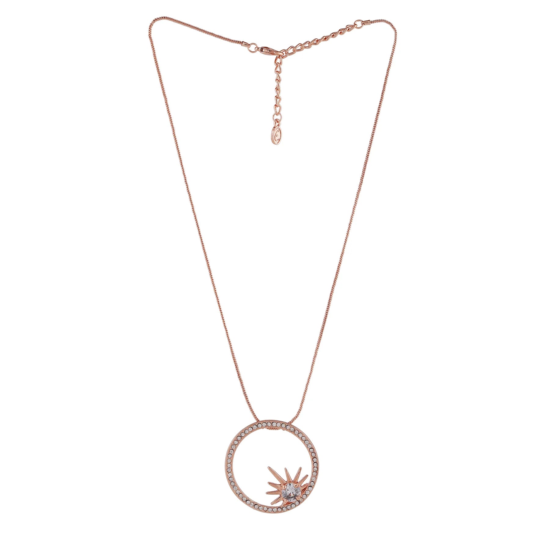 Rose Gold plated Sunburst Crystal Pendant Necklace