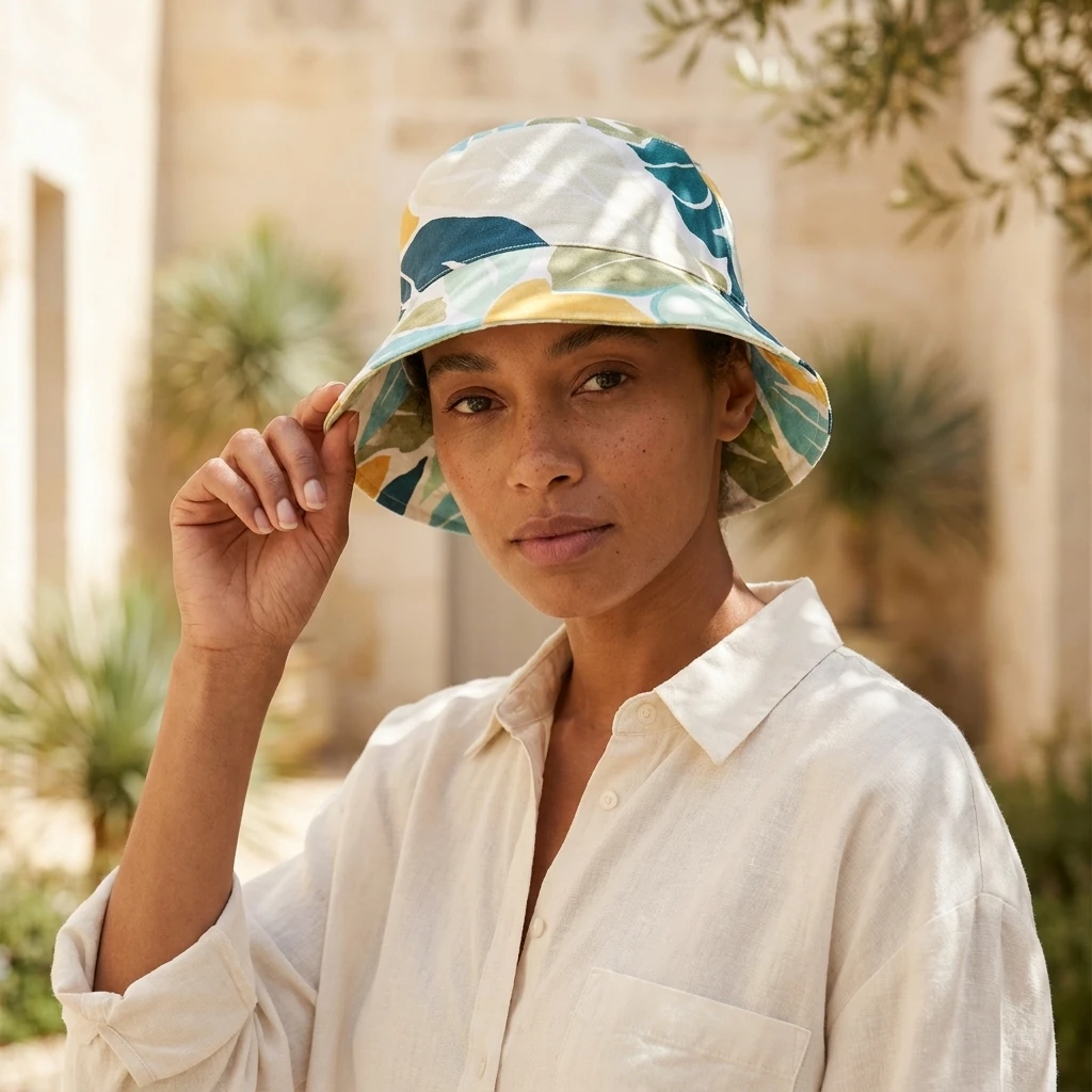 Leaf Print Bucket Hat
