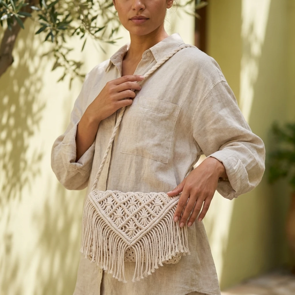 Macrame Fringe Crossbody Bag