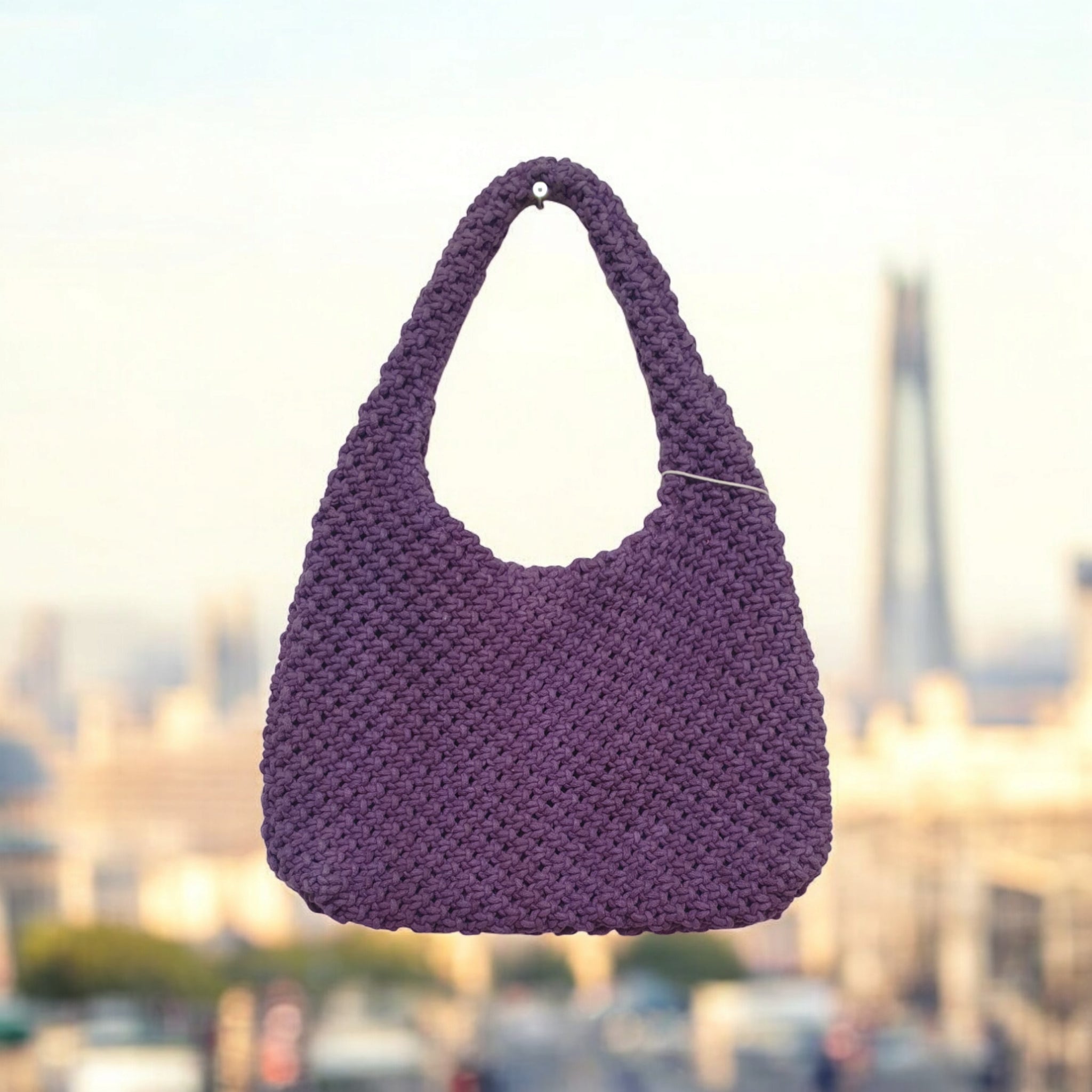 Hand-Knitted Purple Hobo Shoulder Bag
