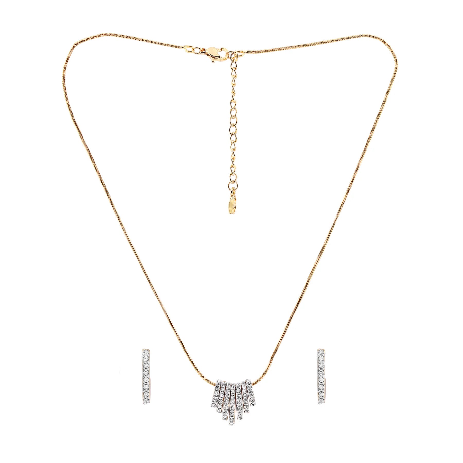 Gold-plated chain with American diamond rondelle pendant necklace with AD earrings 