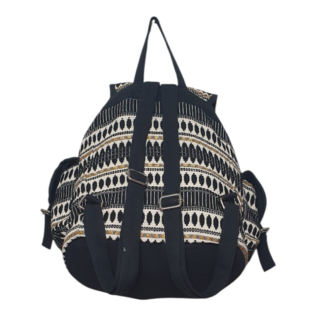 Bohemian Canvas Backpack with Tribal Print and Buckle Details