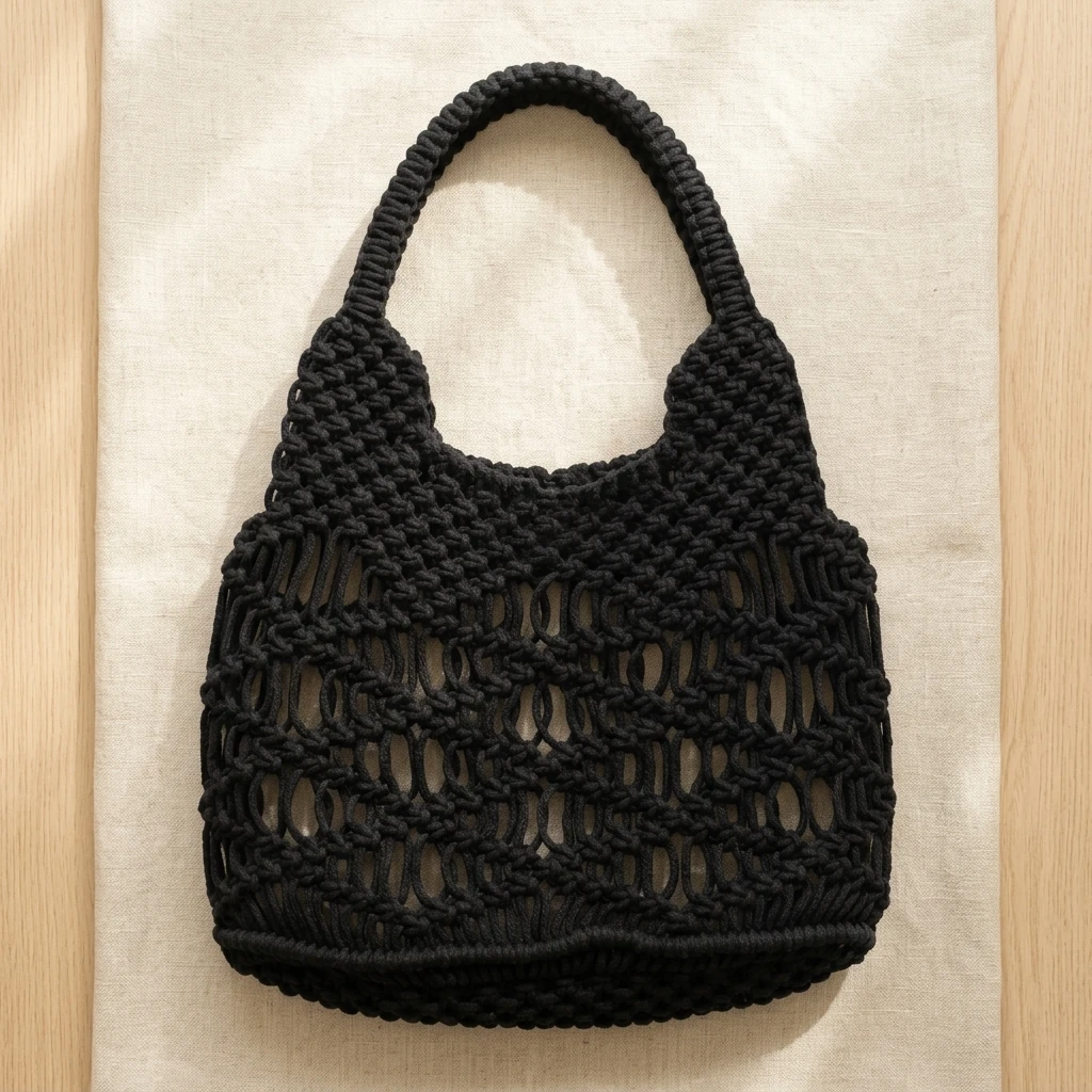Black Macramé Tote Bag