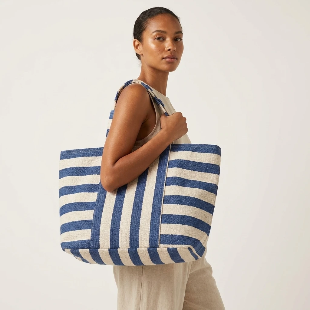 Blue Striped Tote Bag