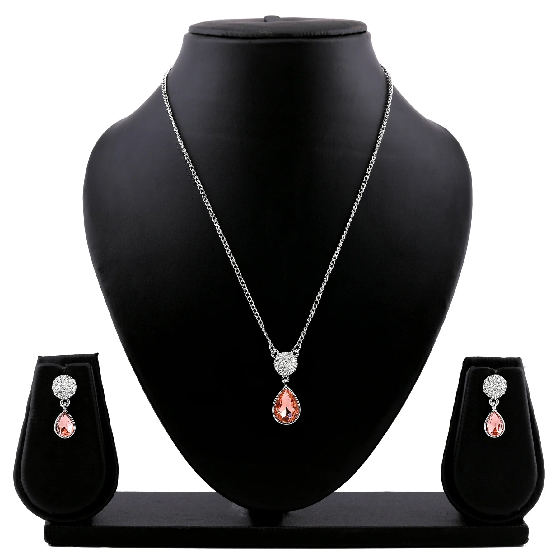 Rhodium Plated Champagne drop pendant set