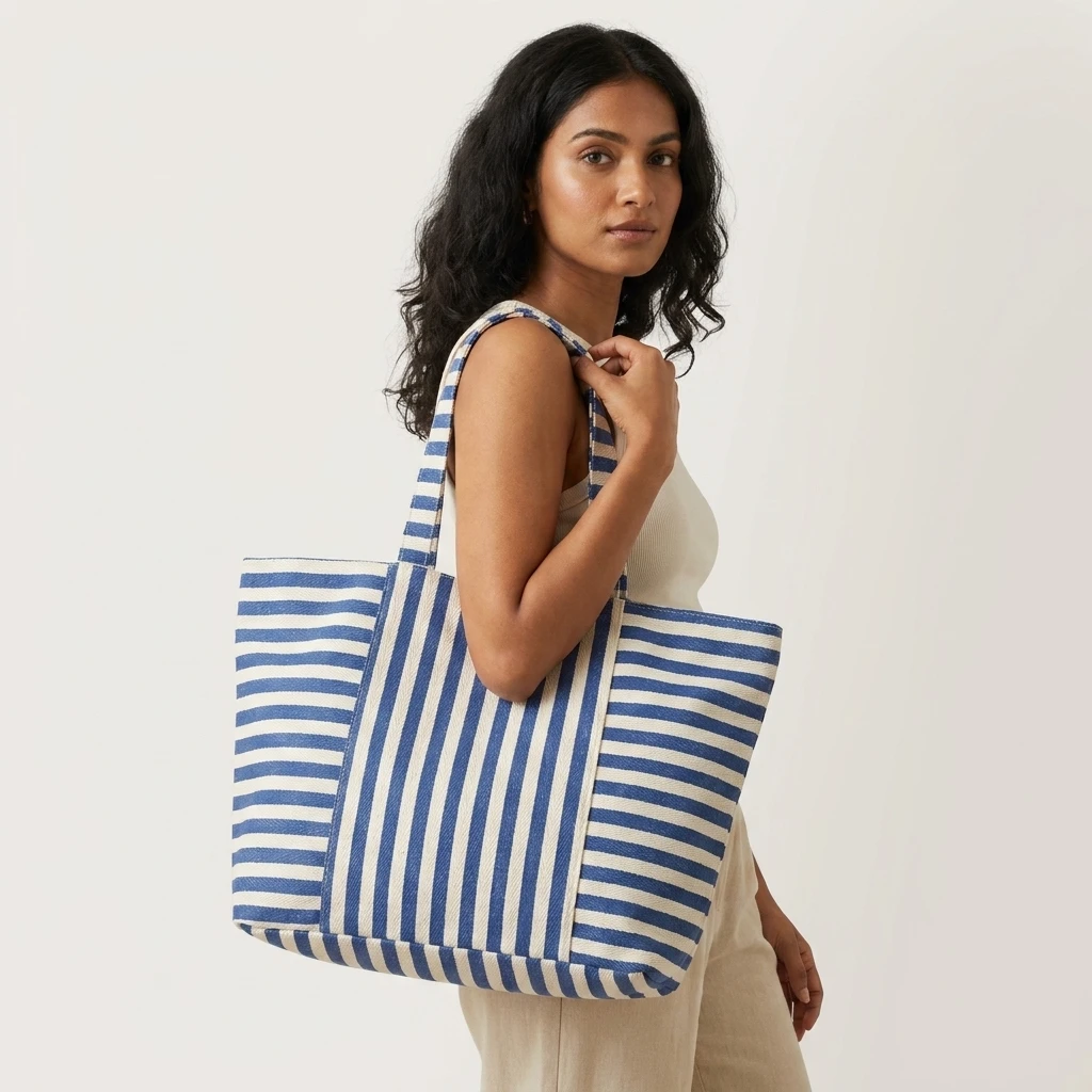 Striped Canvas Tote Bag