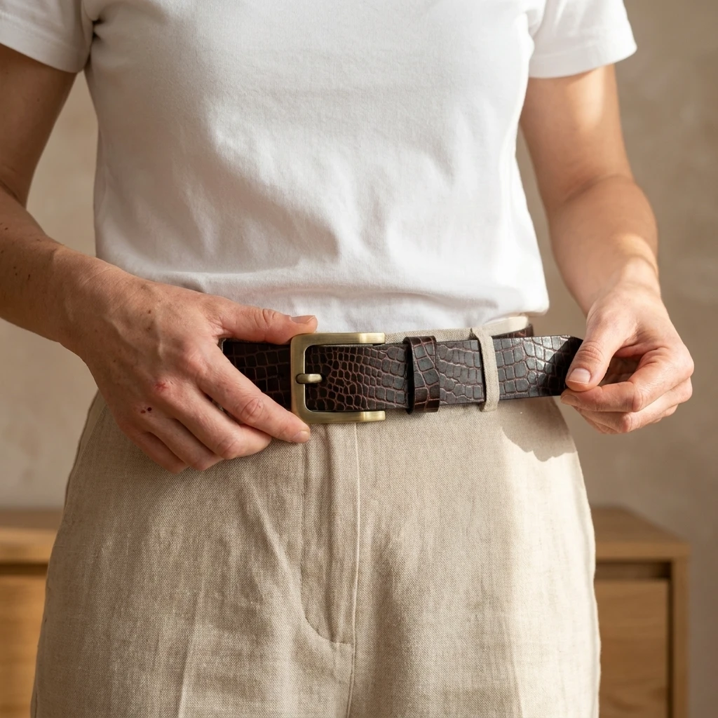 Brown Croc Embossed Leather Belt