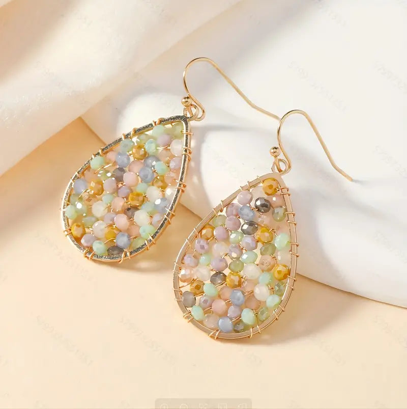 Pastel Bead Teardrop Earrings