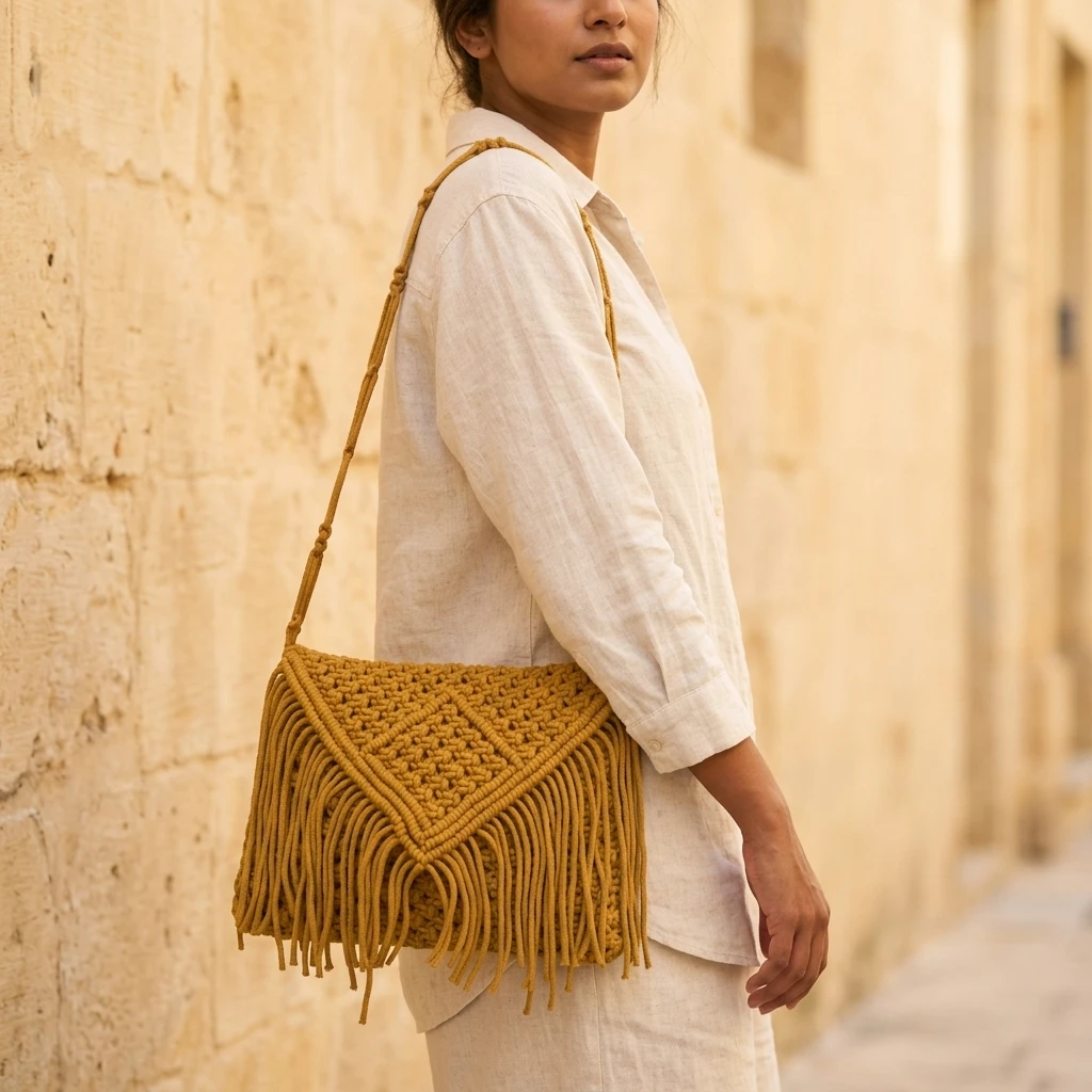 Macrame Fringe Crossbody Bag