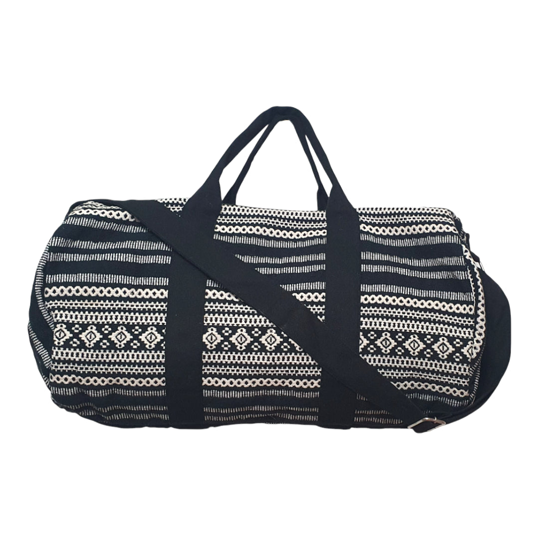 Boho Patterned Canvas Duffel Bag with Shoulder Strap