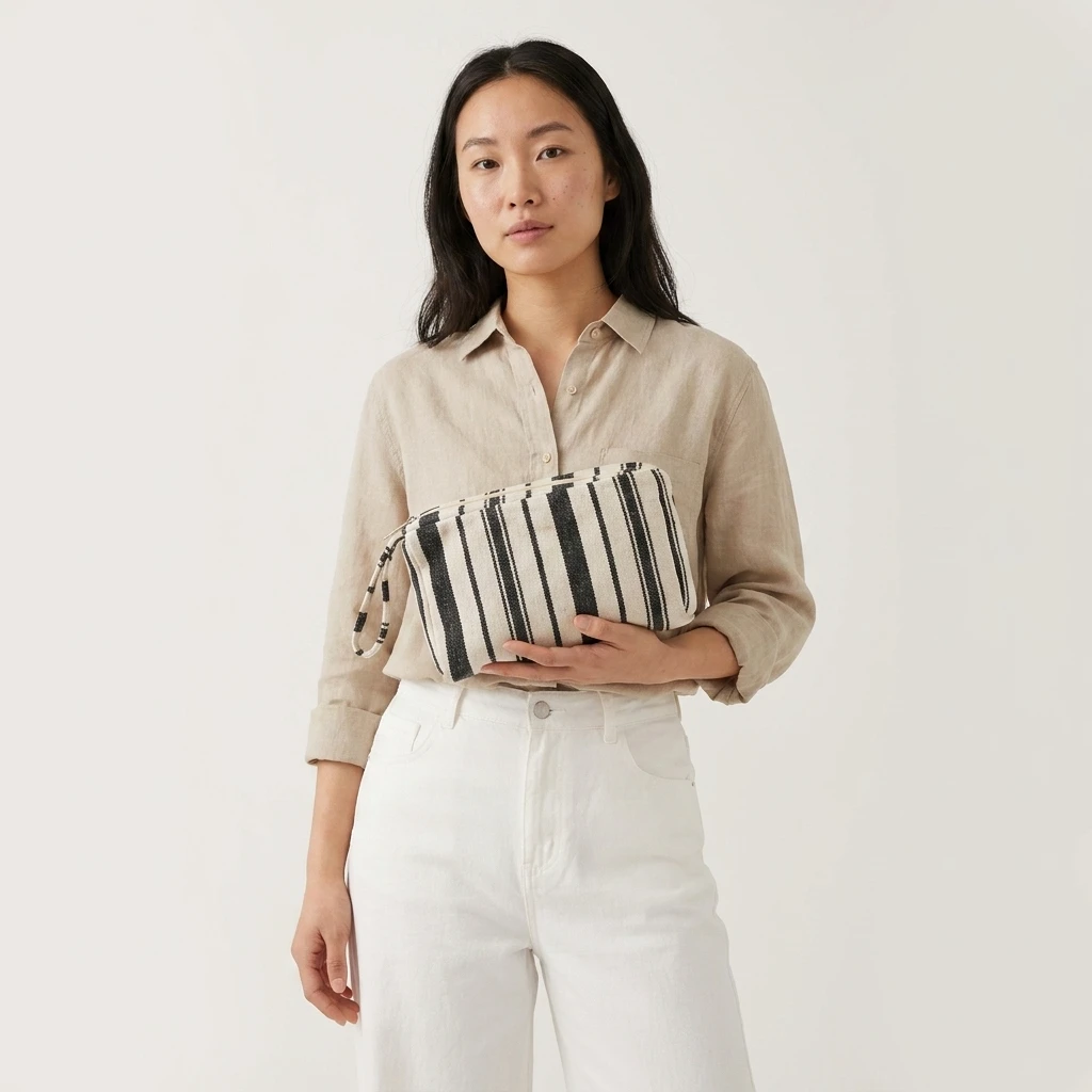 Striped Canvas Cosmetic Bag