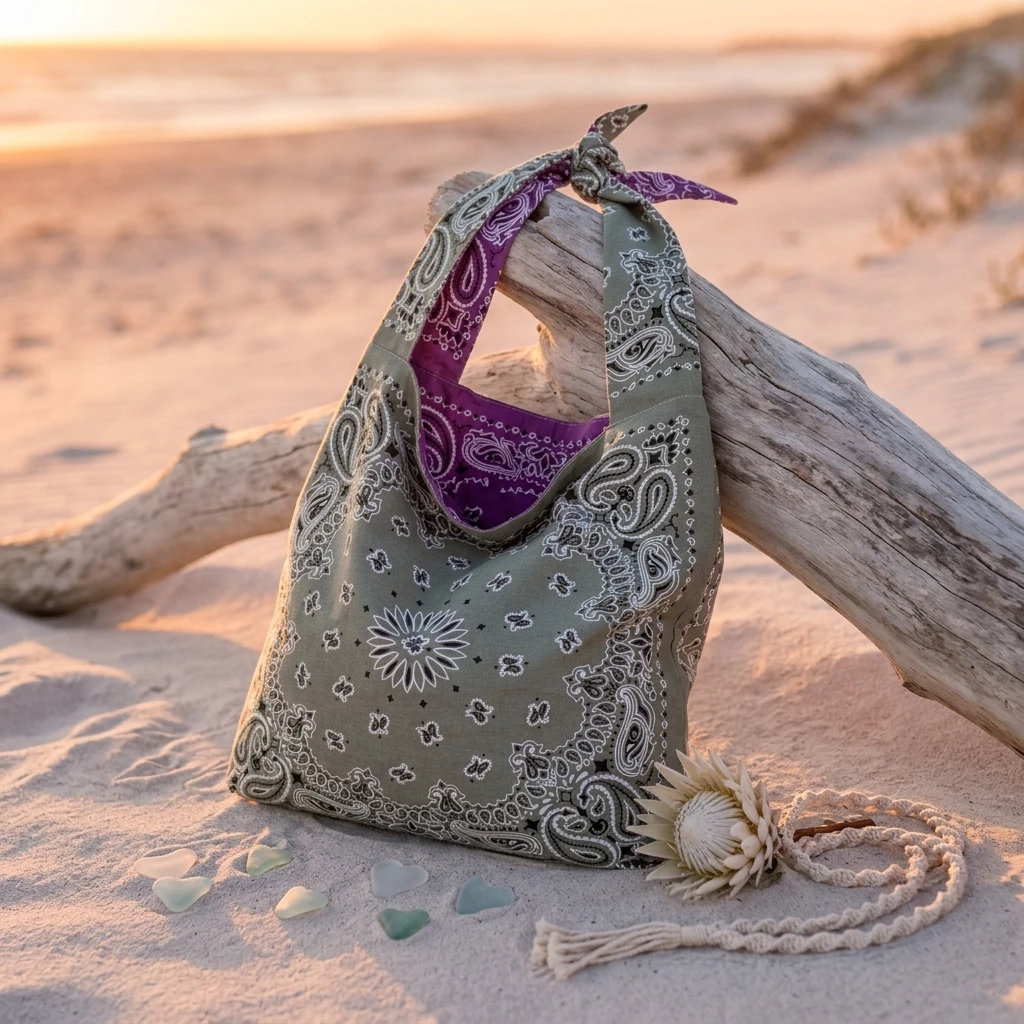 Purple -Gray Reversable Bandana Tote Bag