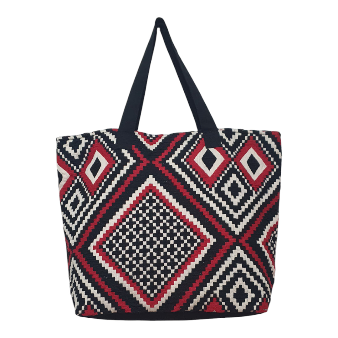 Geometric Tribal Print Canvas Tote Bag  Large Boho Shoulder Bag for Shopping, Beach & Travel